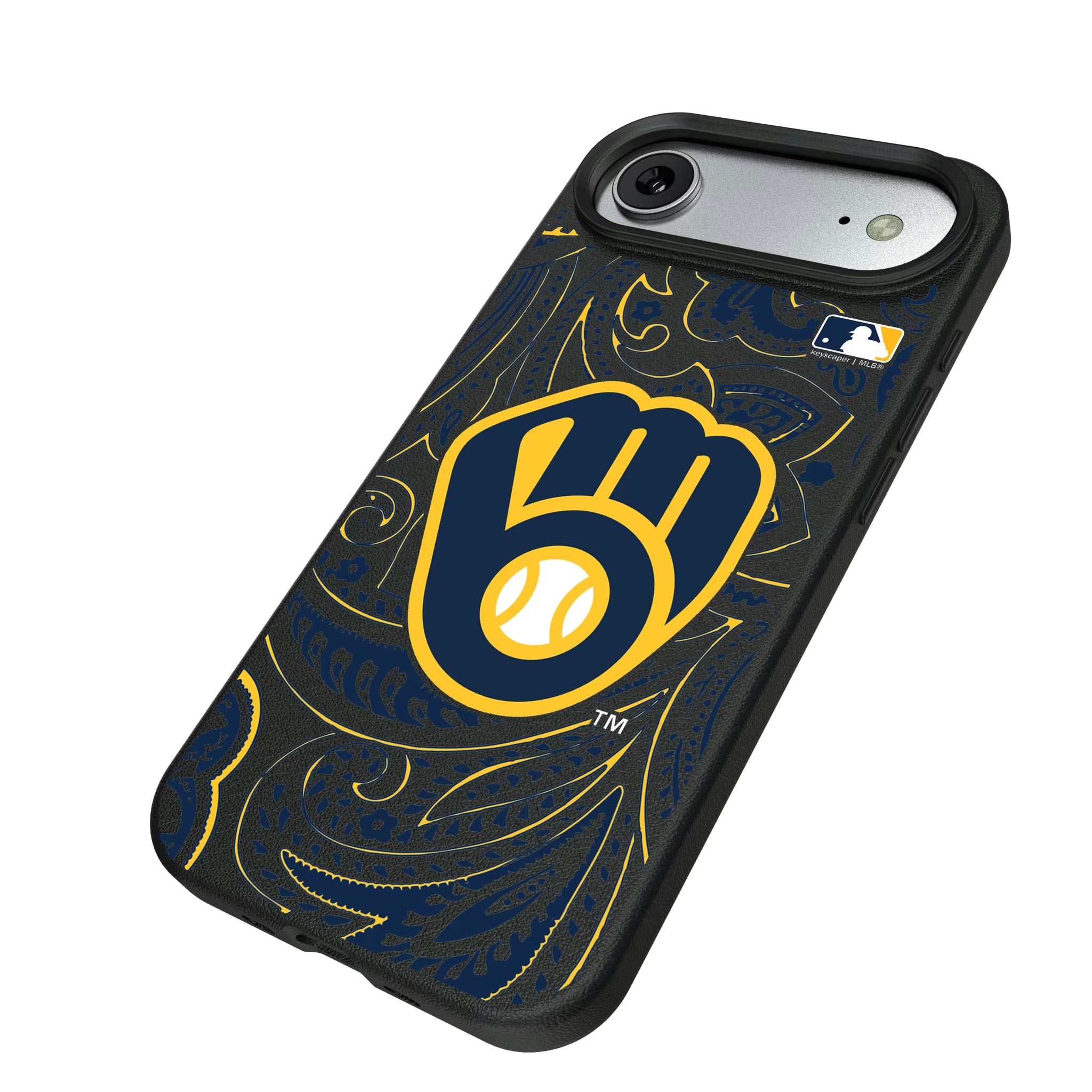 Milwaukee Brewers Paisley iPhone MagSafe Compatible Phone Case for Apple iPhone - Isometric View#Device_iPhone Air