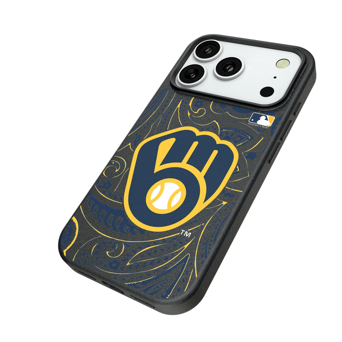 Milwaukee Brewers Paisley iPhone MagSafe Compatible Phone Case for Apple iPhone - Isometric View#Device_iPhone 18 Pro