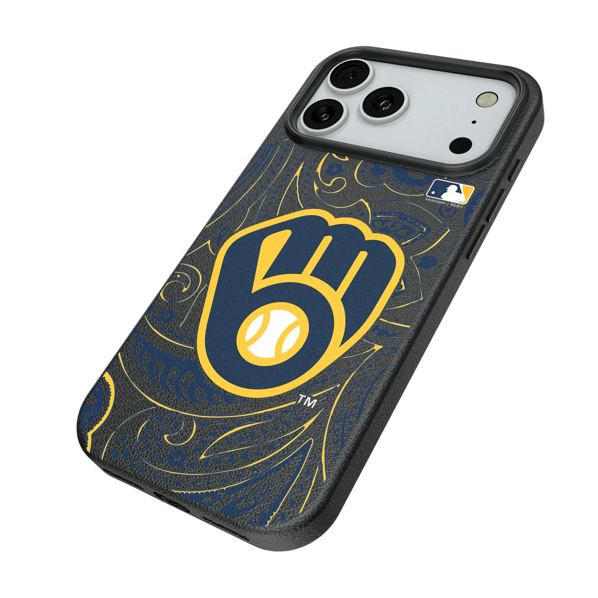 Milwaukee Brewers Paisley iPhone MagSafe Compatible Phone Case for Apple iPhone - Isometric View#Device_iPhone 18 Pro Max