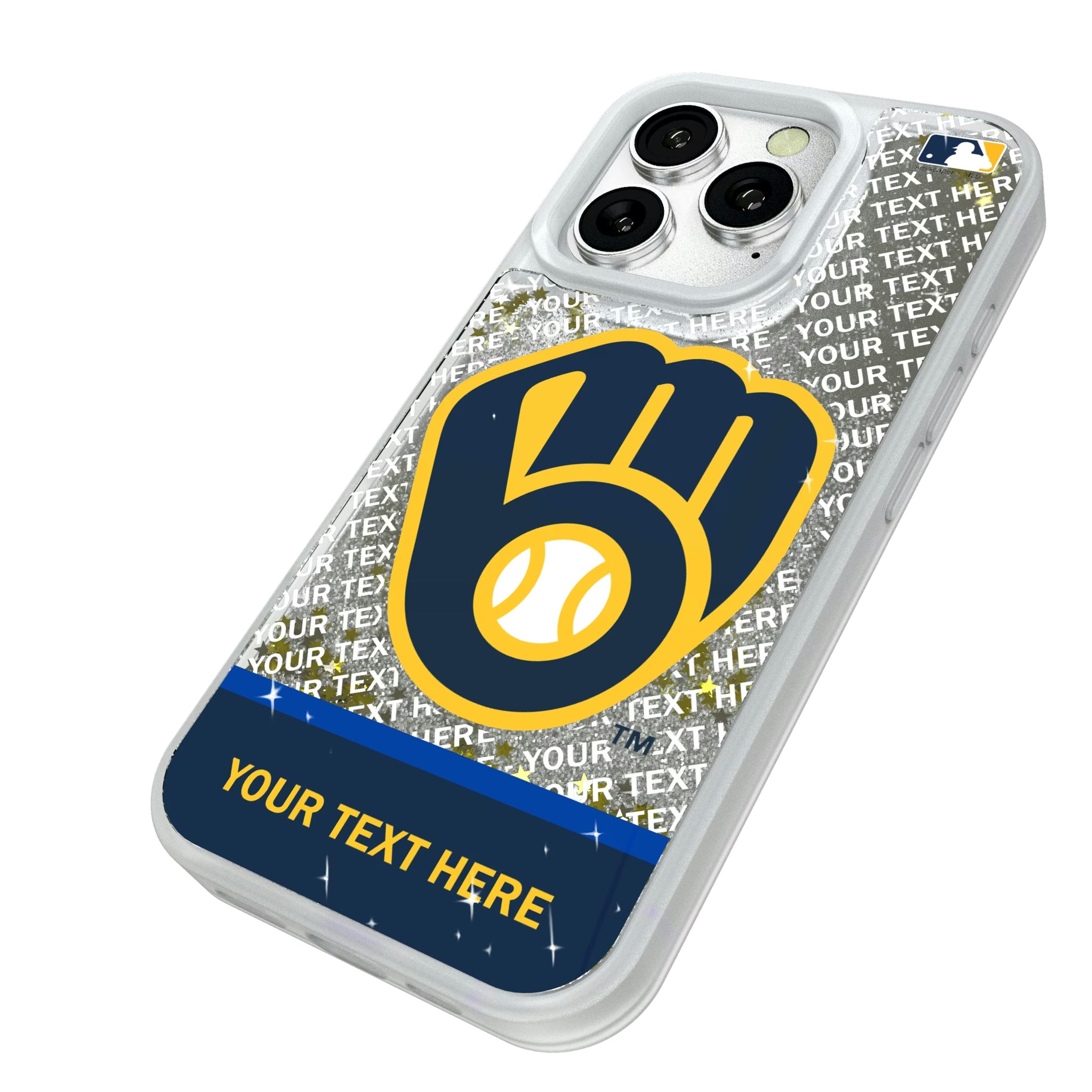 Milwaukee Brewers Personalized EndZone Plus iPhone Glitter Phone Case for Apple iPhone - Isometric View#Device_iPhone 16 Pro
