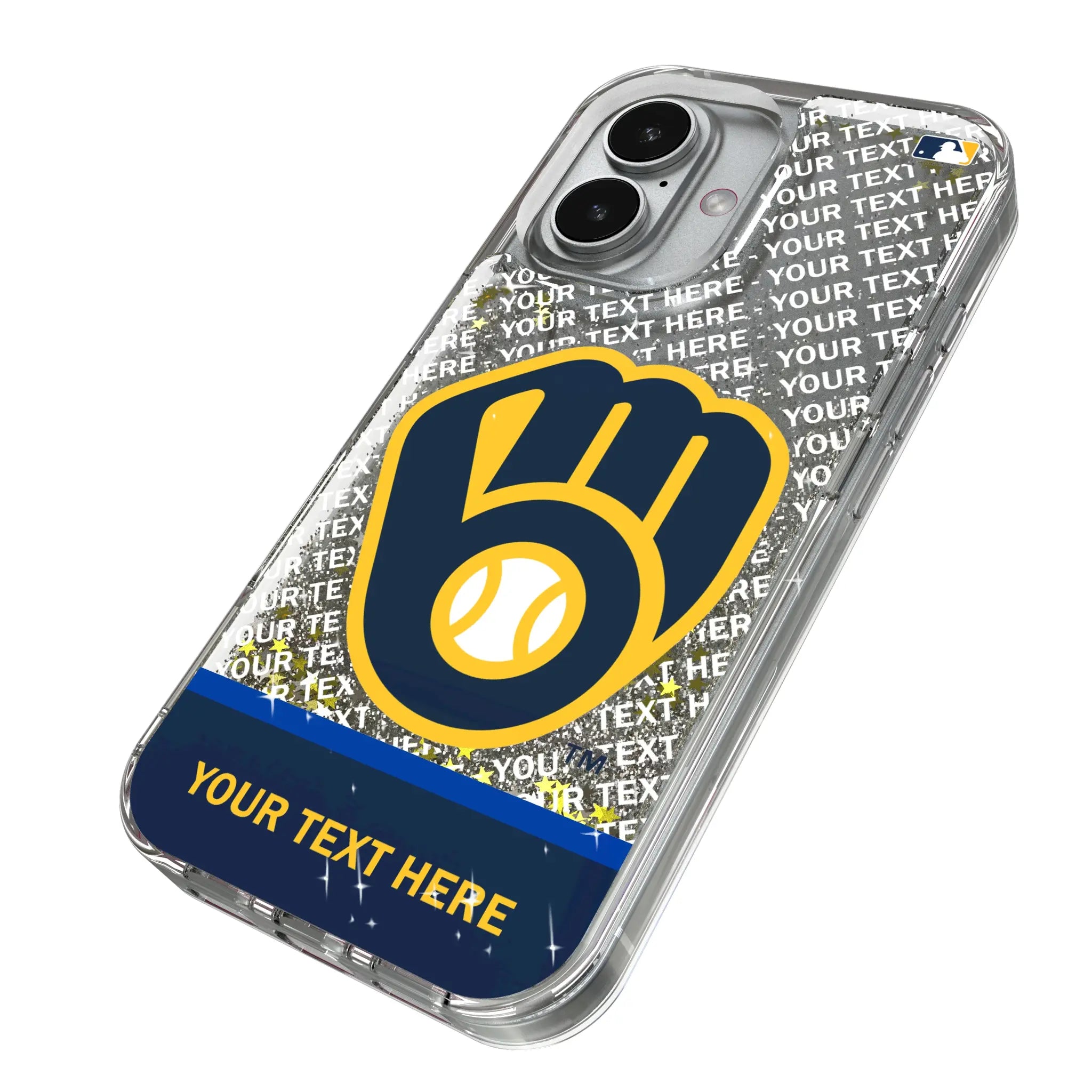 Milwaukee Brewers Personalized EndZone Plus iPhone Glitter Phone Case for Apple iPhone - Isometric View