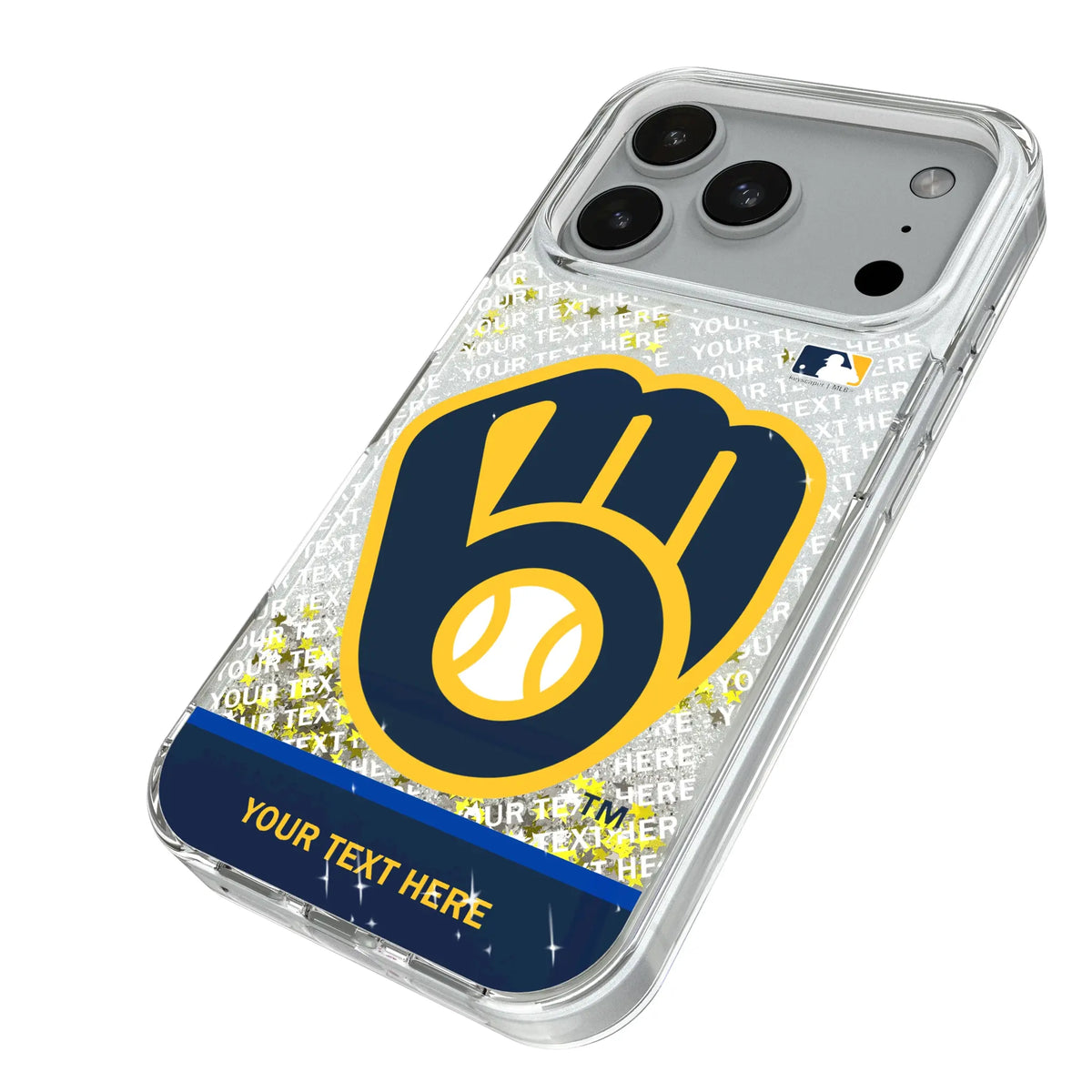 Milwaukee Brewers Personalized EndZone Plus iPhone Glitter Phone Case for Apple iPhone - Isometric View#Device_iPhone 18 Pro