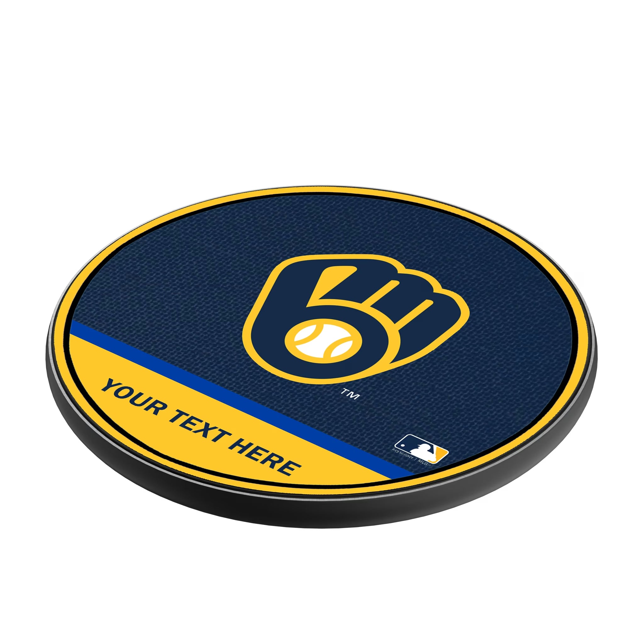 Milwaukee Brewers Personalized Endzone Solid 15-Watt Wireless Charger - Isometric View