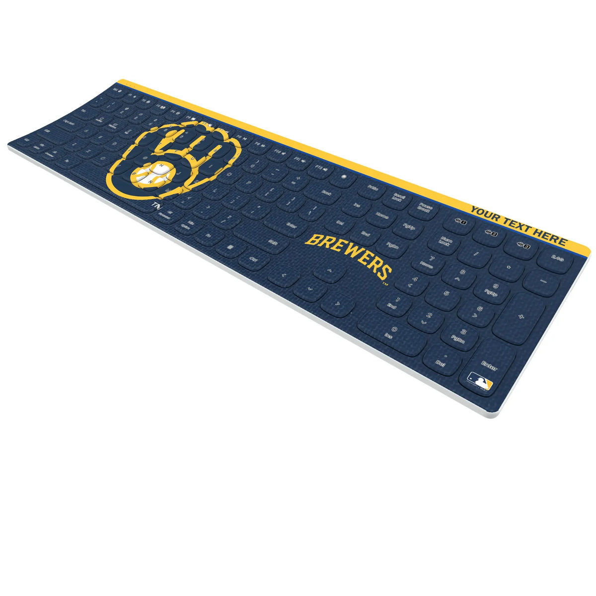 Milwaukee Brewers Personalized Endzone Solid KKB605 Curved Wireless Keyboard - Isometric View