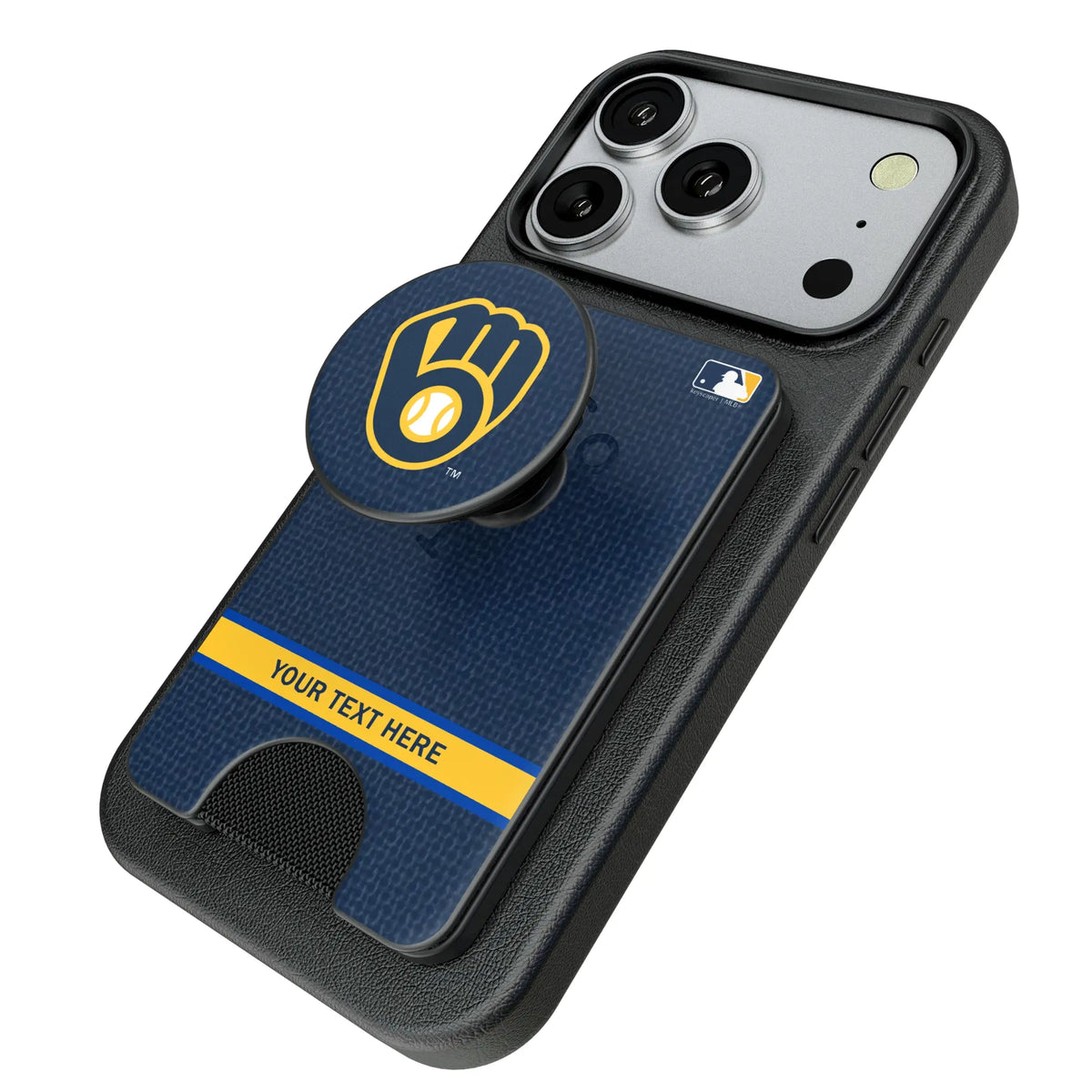 Milwaukee Brewers Personalized Endzone Solid Popsockets Wallet Magnetic - Isometric View