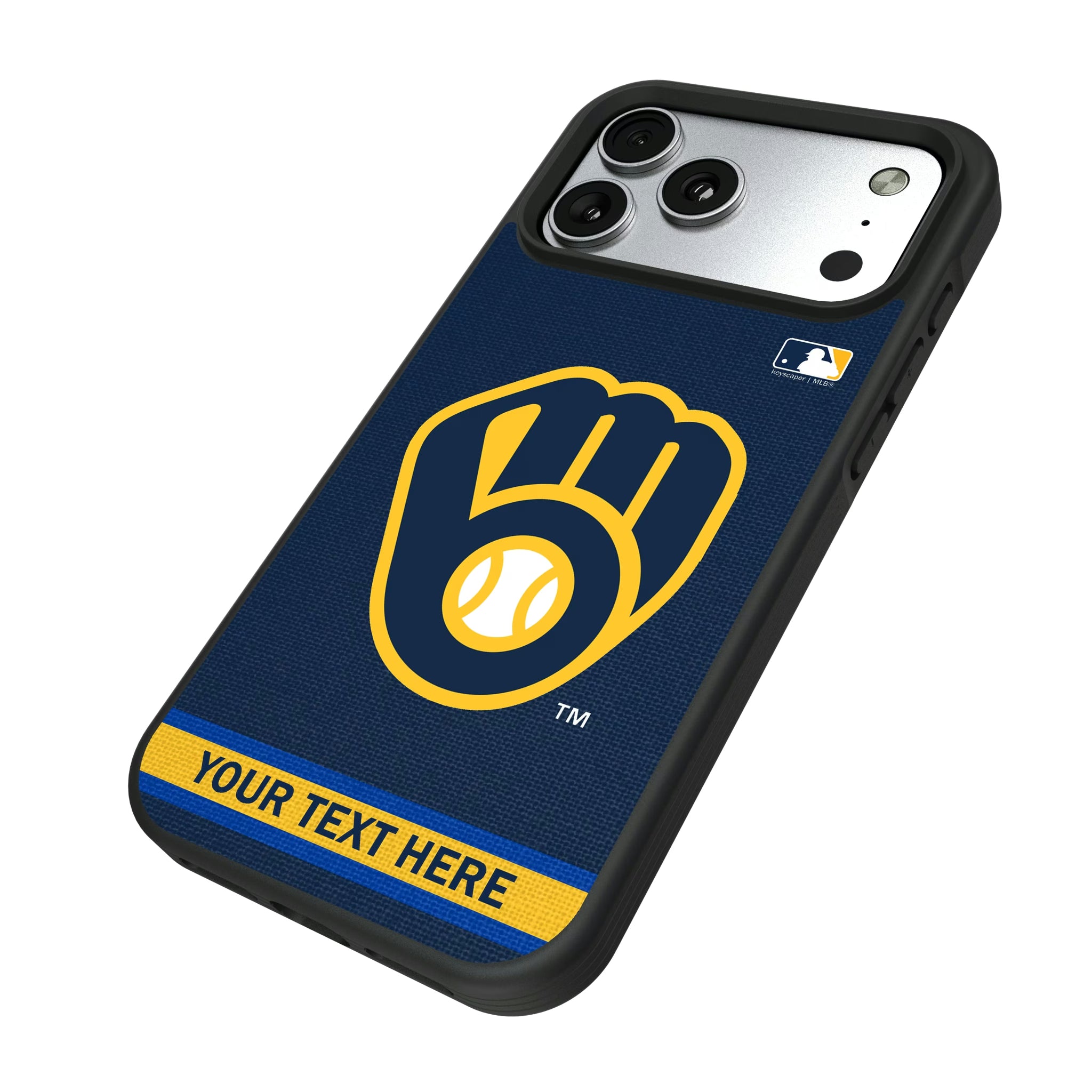 Milwaukee Brewers Personalized Stripe iPhone Bump Phone Case for Apple iPhone - Isometric View#Device_iPhone 17 Pro Max