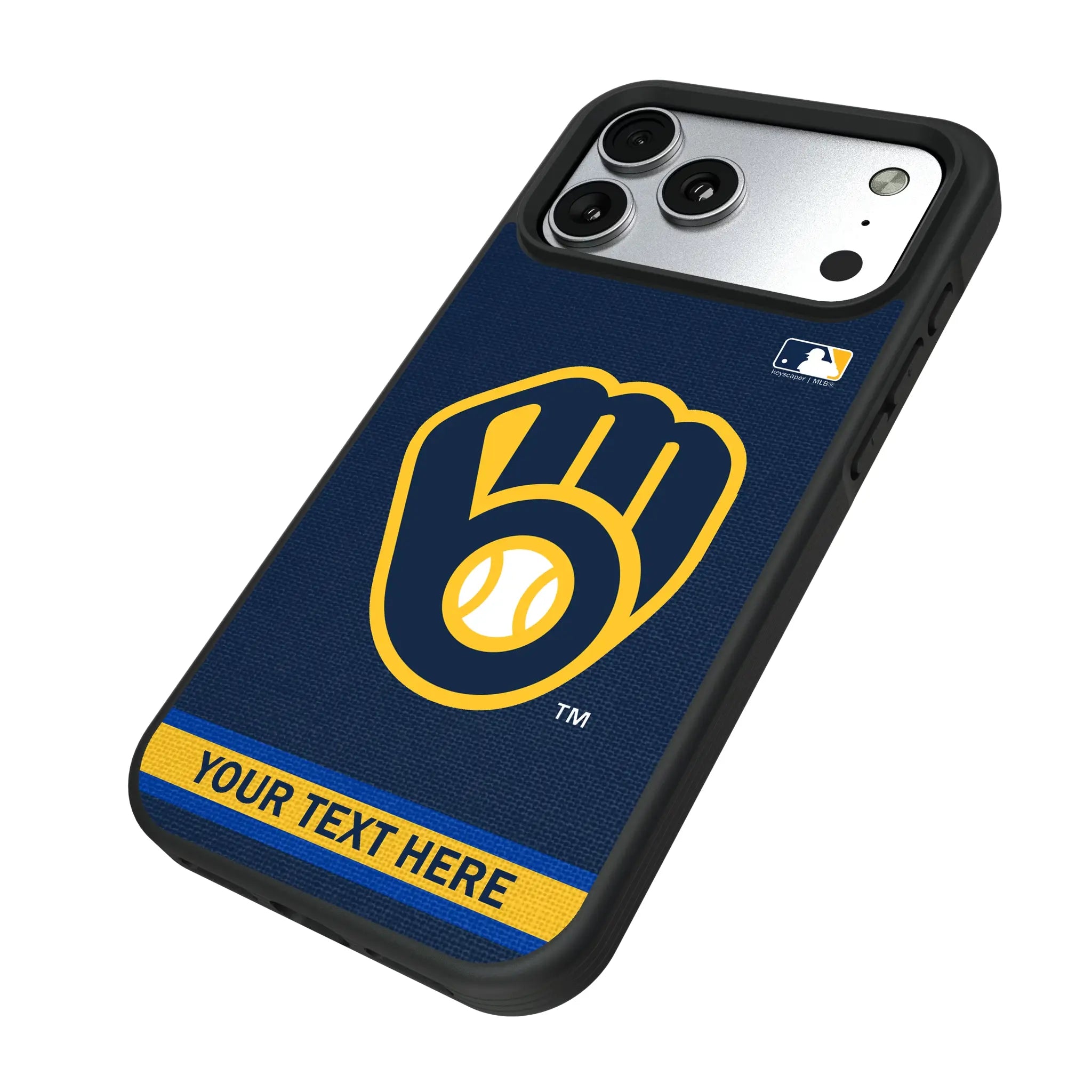 Milwaukee Brewers Personalized Stripe iPhone Bump Phone Case for Apple iPhone - Isometric View#Device_iPhone 17 Pro Max