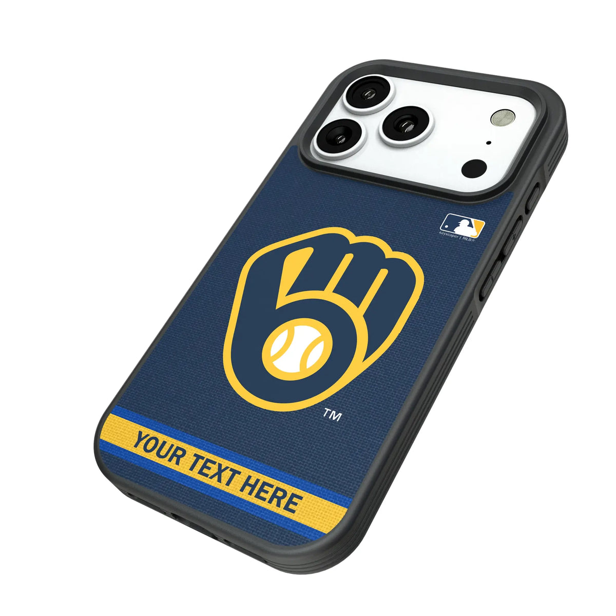 Milwaukee Brewers Personalized Stripe iPhone Bump Phone Case for Apple iPhone - Isometric View#Device_iPhone 18 Pro