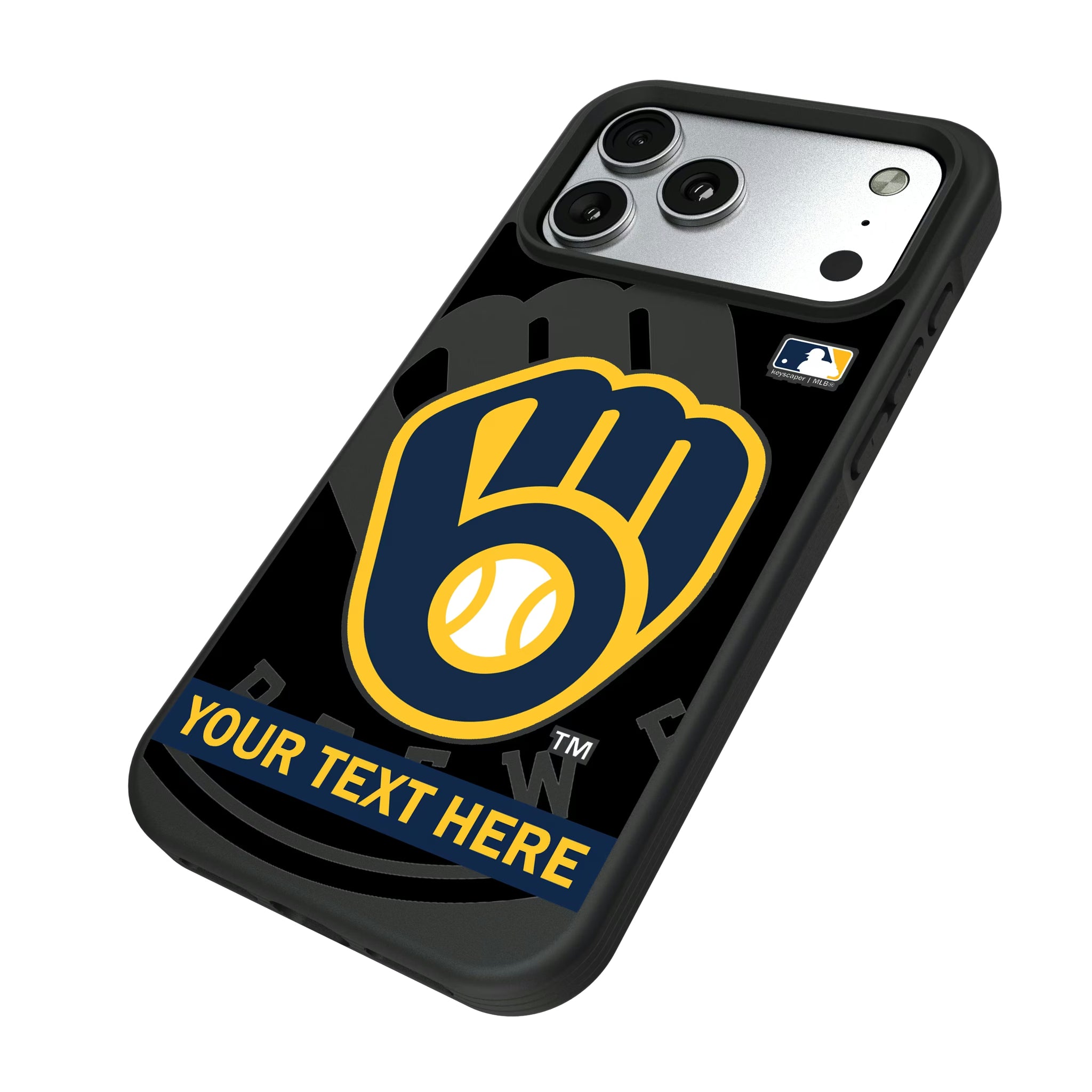 Milwaukee Brewers Personalized Tilt iPhone Bump Phone Case for Apple iPhone - Isometric View#Device_iPhone 17 Pro Max