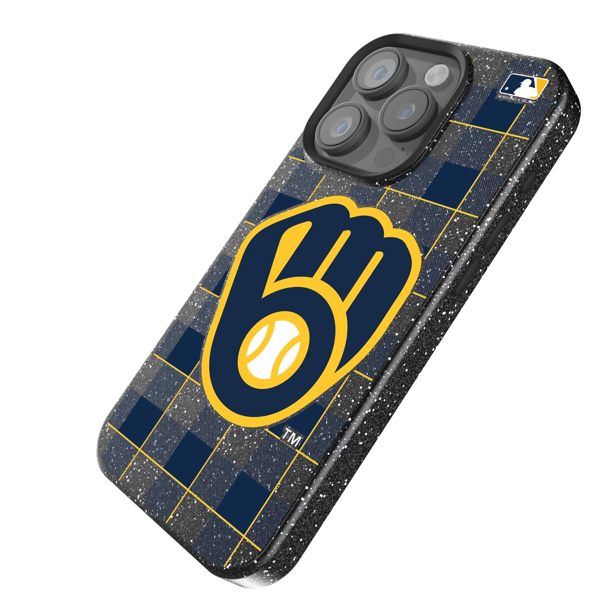 Milwaukee Brewers Plaid iPhone Bling Phone Case for Apple iPhone - Isometric View