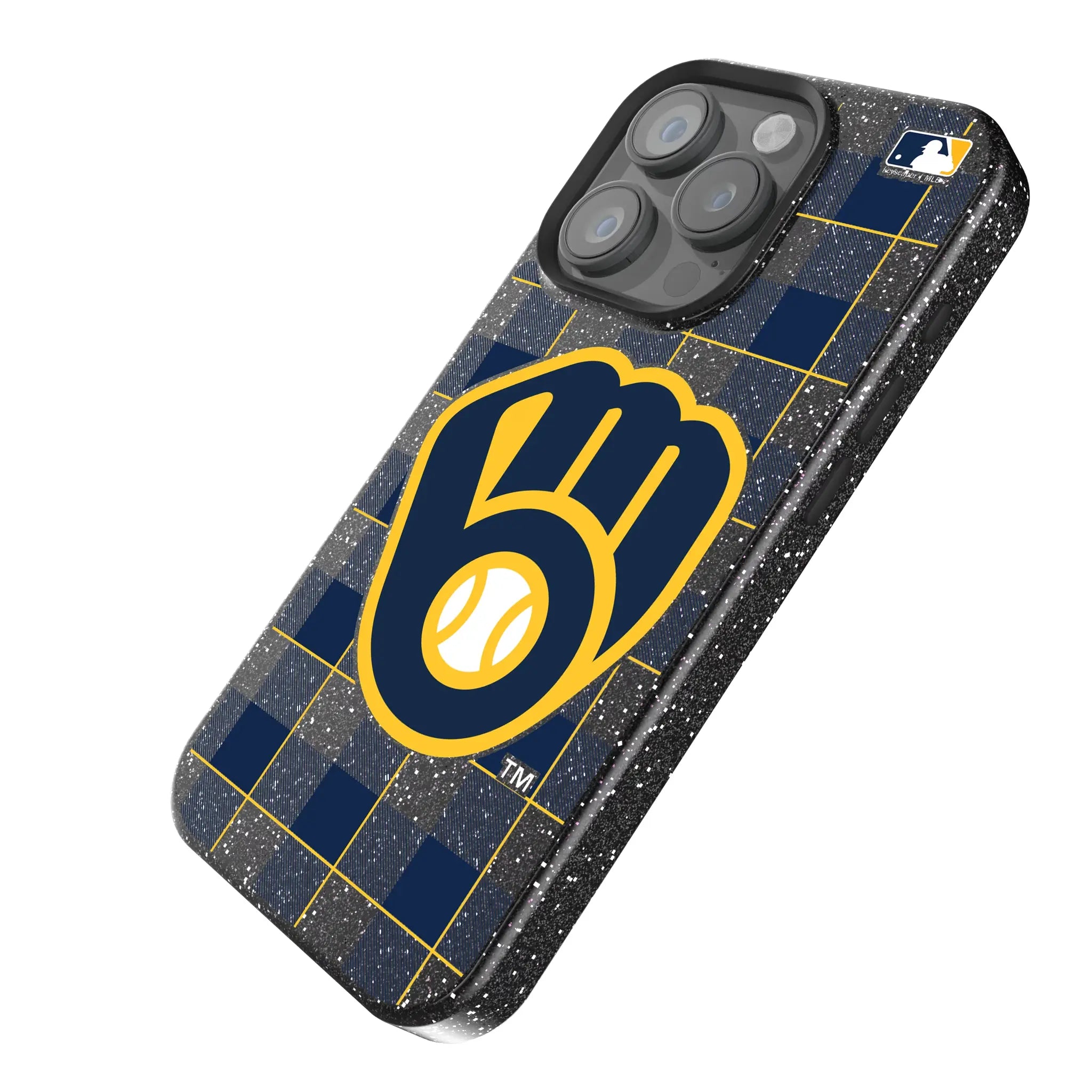 Milwaukee Brewers Plaid iPhone Bling Phone Case for Apple iPhone - Isometric View