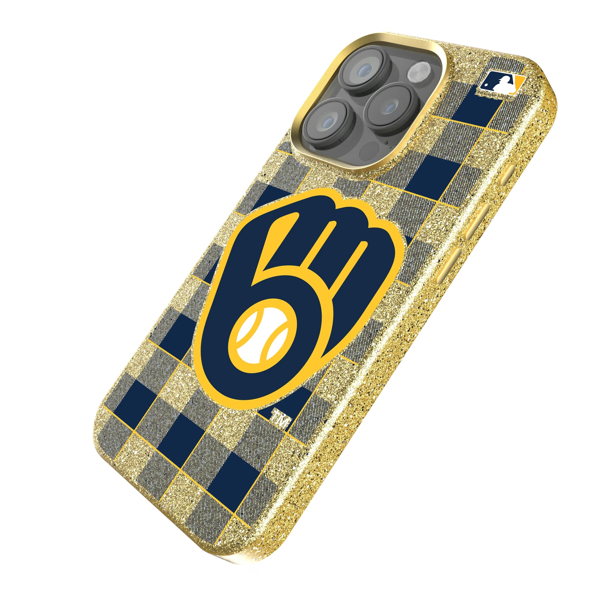 Milwaukee Brewers Plaid iPhone Bling Phone Case for Apple iPhone - Isometric View