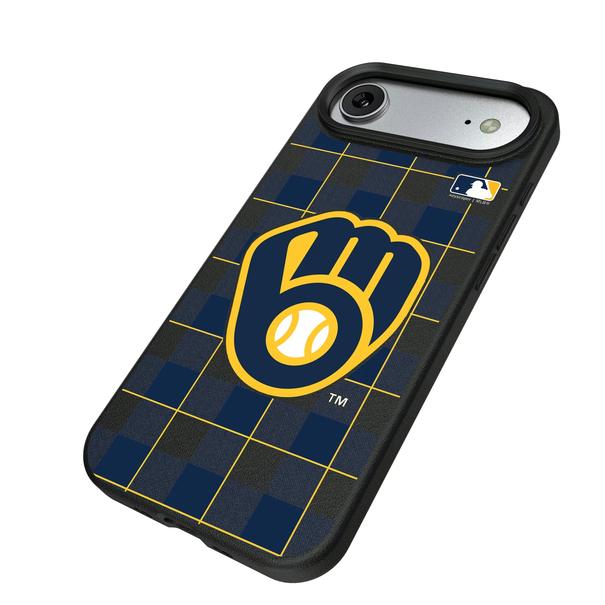 Milwaukee Brewers Plaid iPhone MagSafe Compatible Phone Case for Apple iPhone - Isometric View#Device_iPhone Air