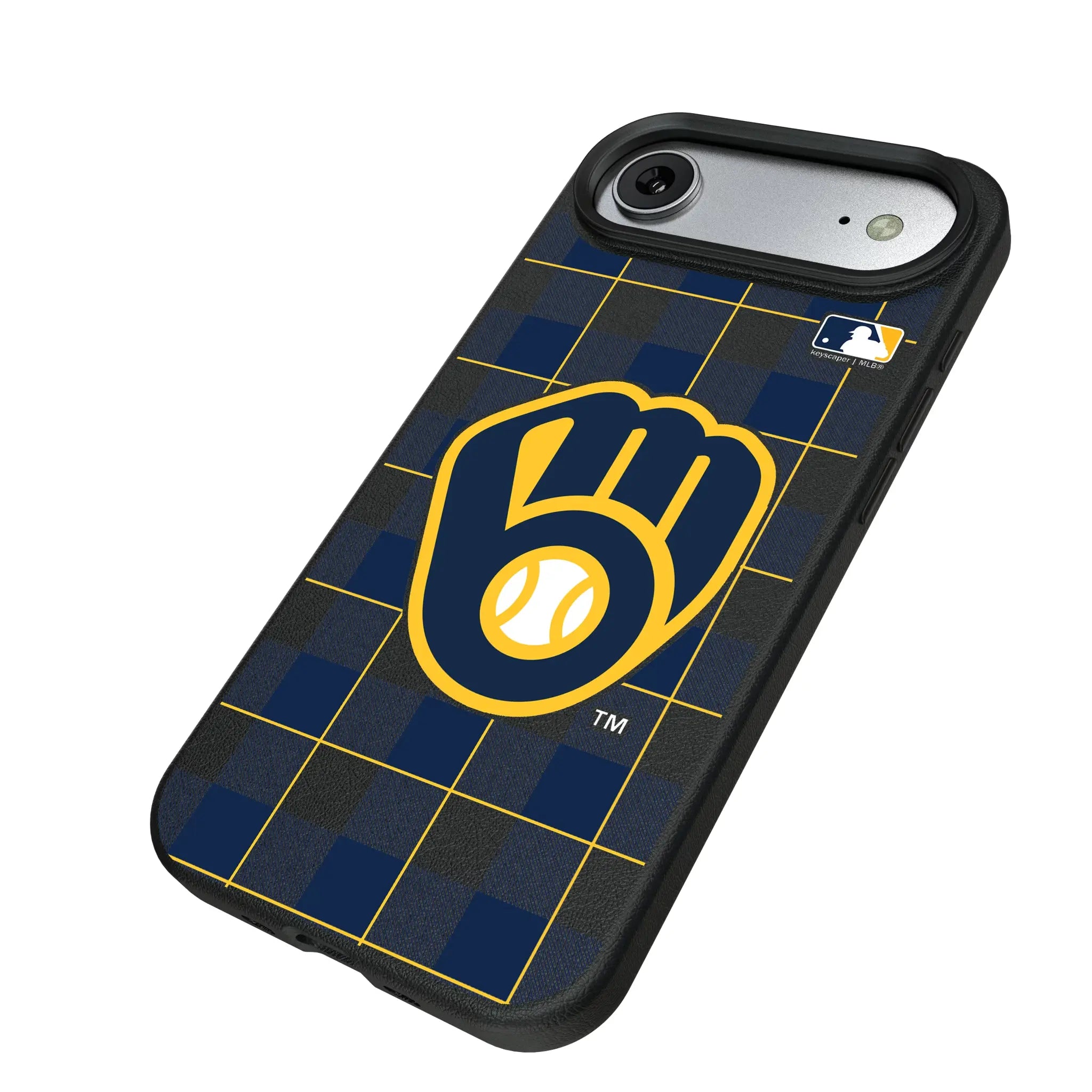 Milwaukee Brewers Plaid iPhone MagSafe Compatible Phone Case for Apple iPhone - Isometric View#Device_iPhone Air