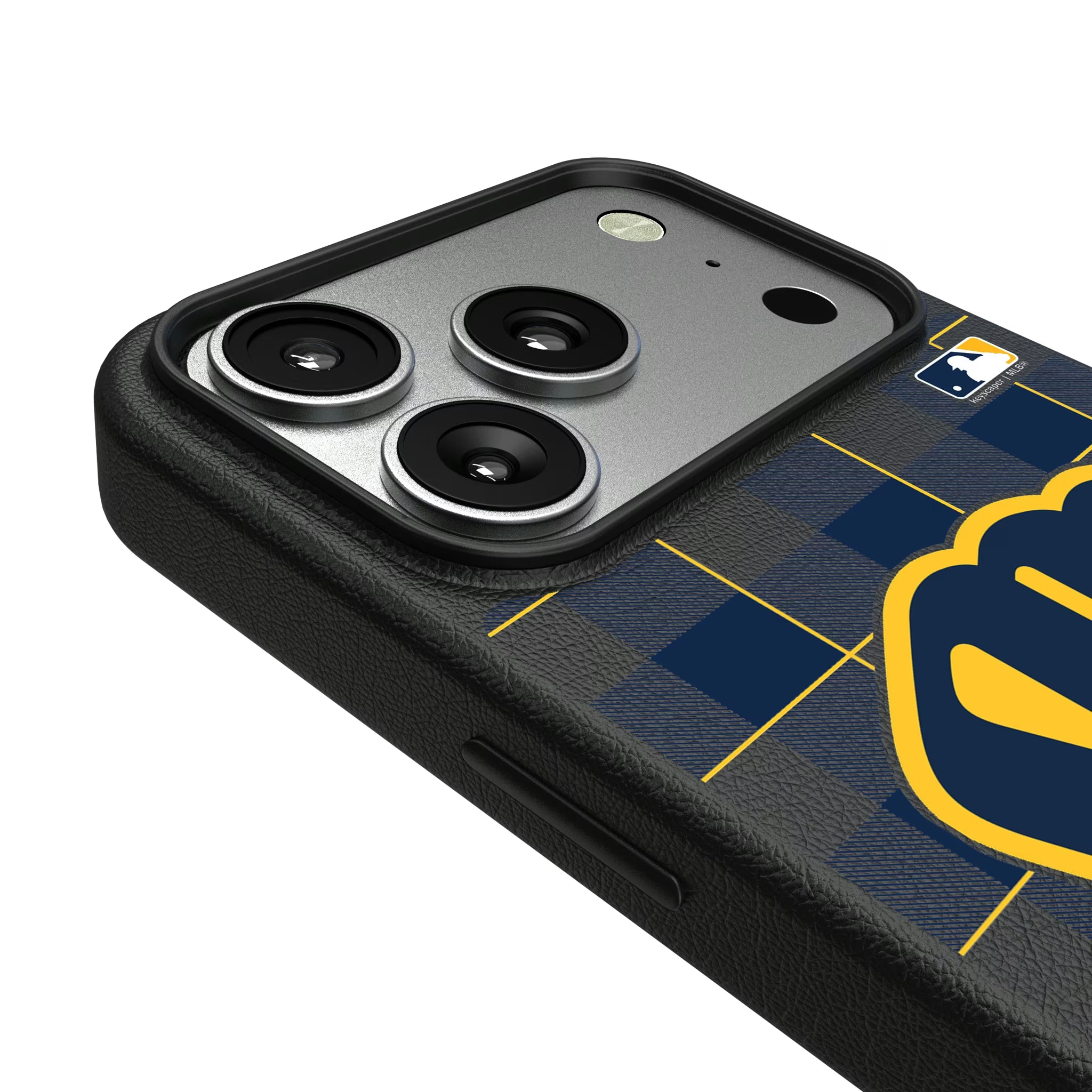 Milwaukee Brewers Plaid iPhone MagSafe Compatible Phone Case for Apple iPhone - Detail#Device_iPhone 17 Pro