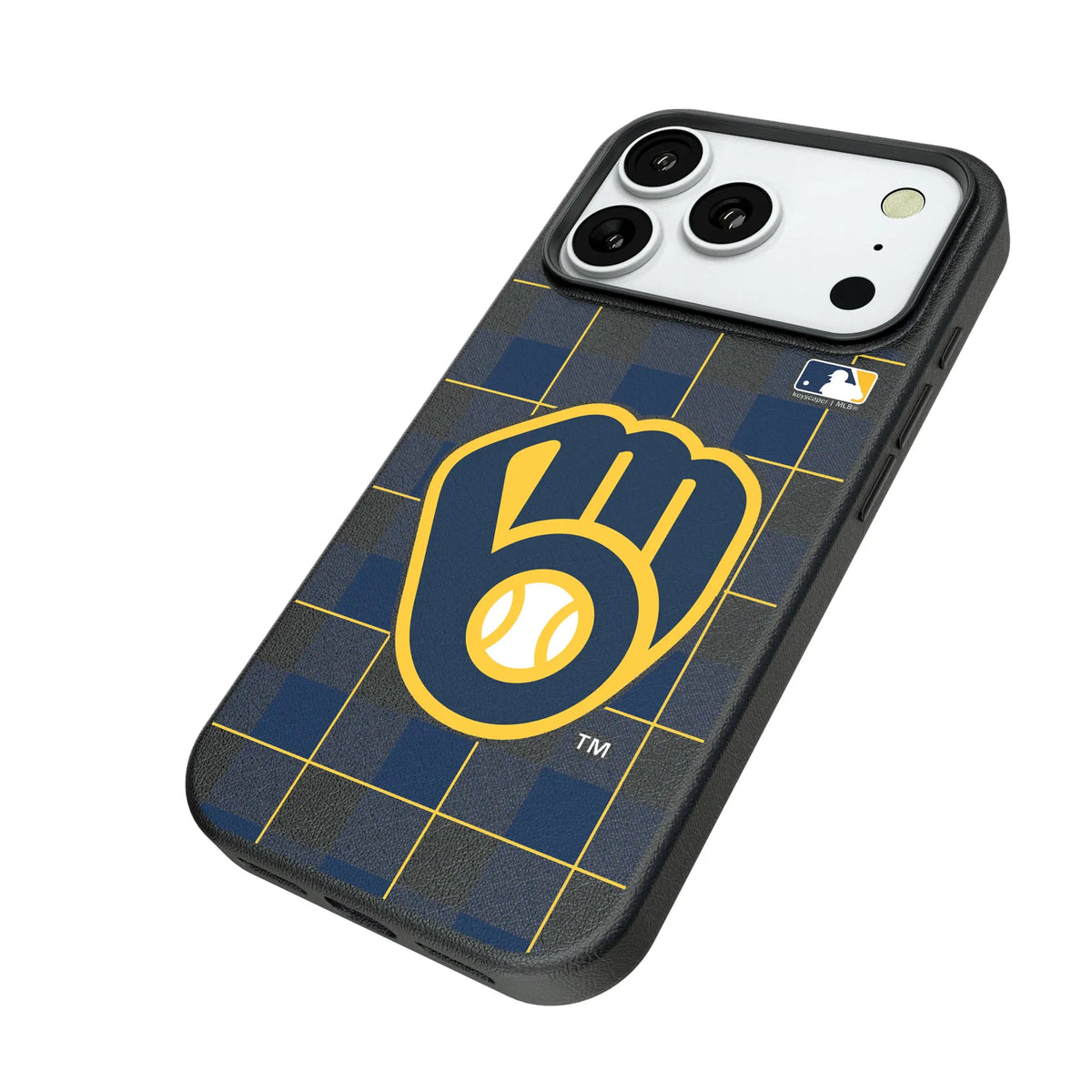Milwaukee Brewers Plaid iPhone MagSafe Compatible Phone Case for Apple iPhone - Isometric View#Device_iPhone 18 Pro