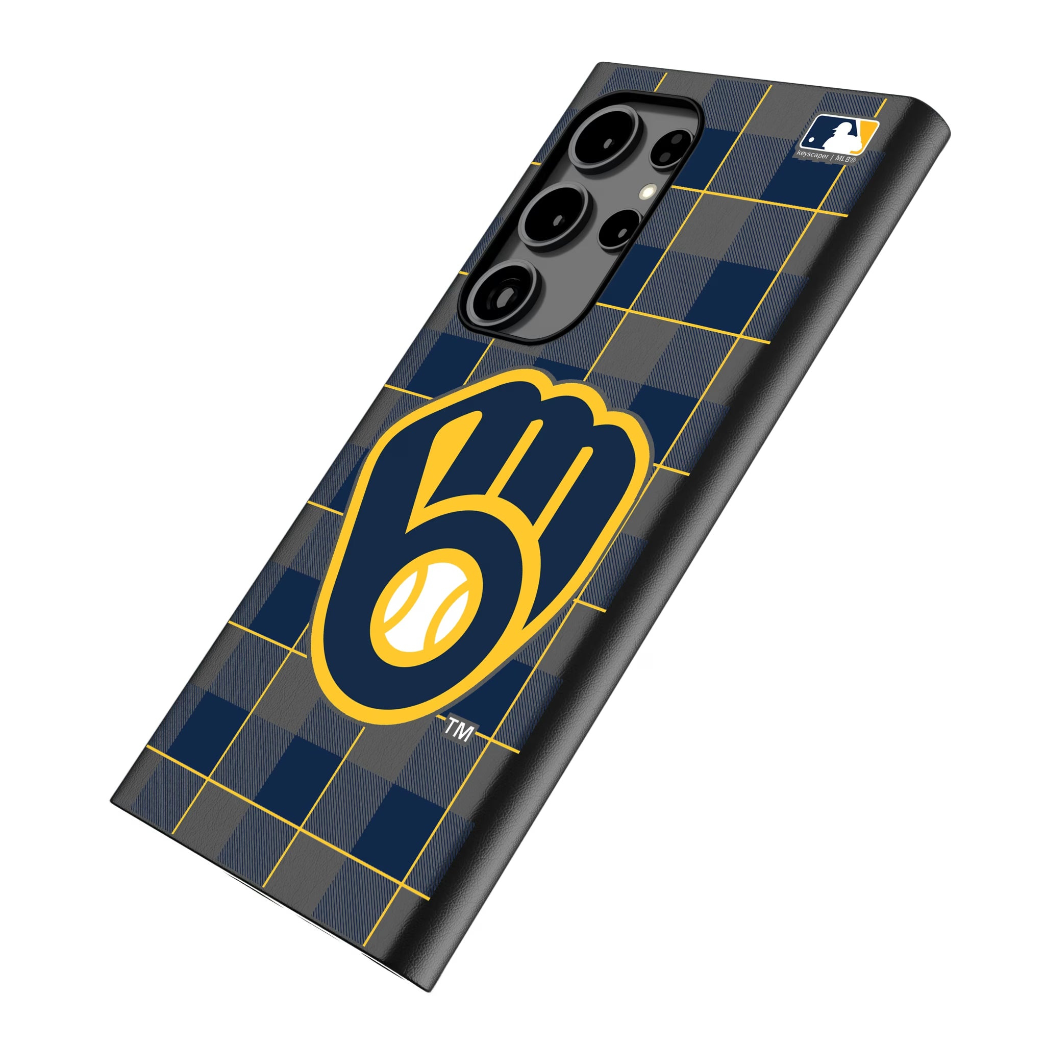 Milwaukee Brewers Plaid Galaxy MagSafe Compatible Phone Case for Samsung Galaxy - Isometric View