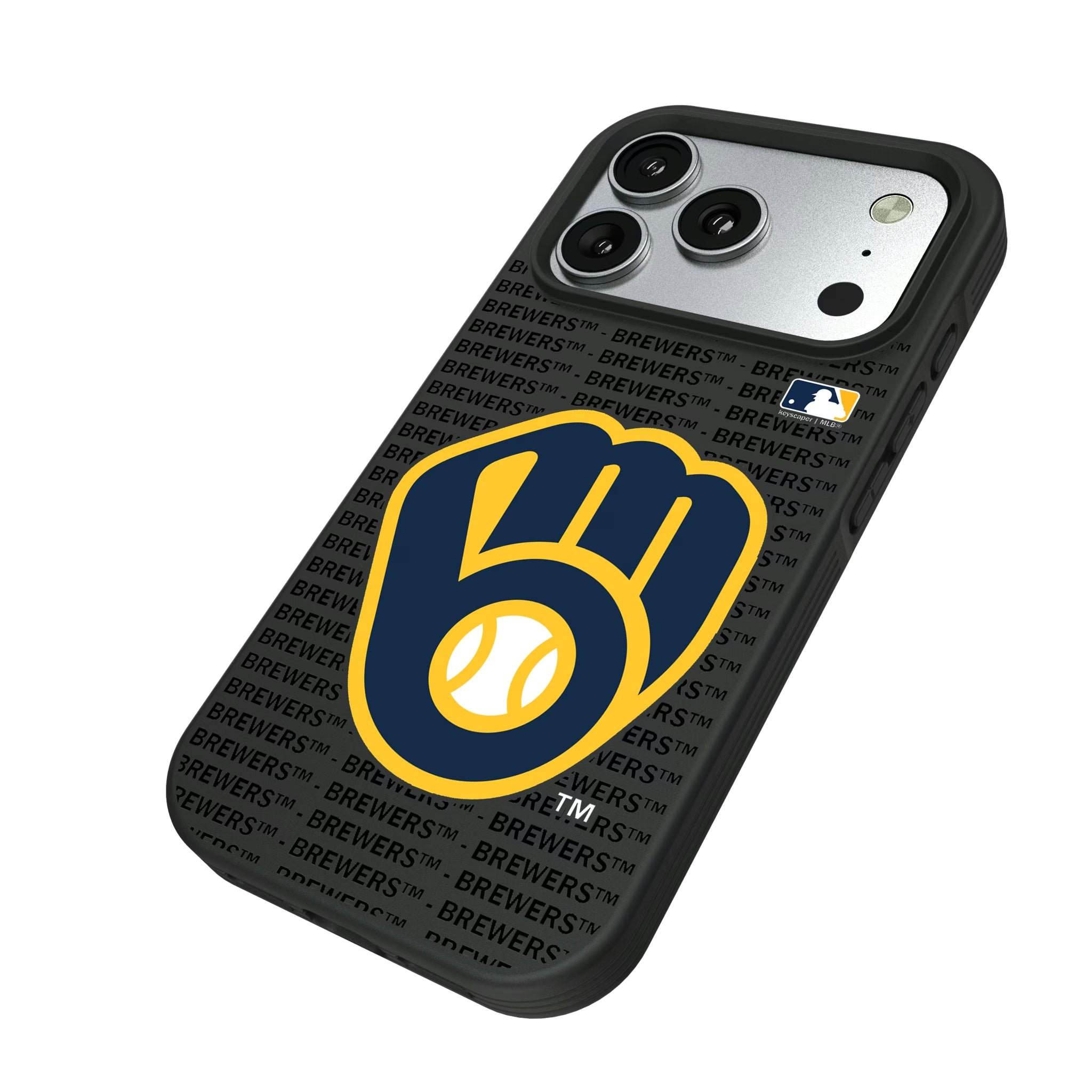 Milwaukee Brewers Text Backdrop iPhone Bump Phone Case for Apple iPhone - Isometric View#Device_iPhone 17 Pro