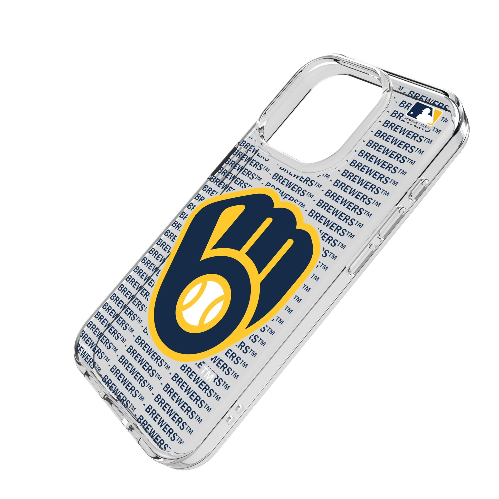 Milwaukee Brewers Text Backdrop iPhone Clear Phone Case for Apple iPhone - Isometric View