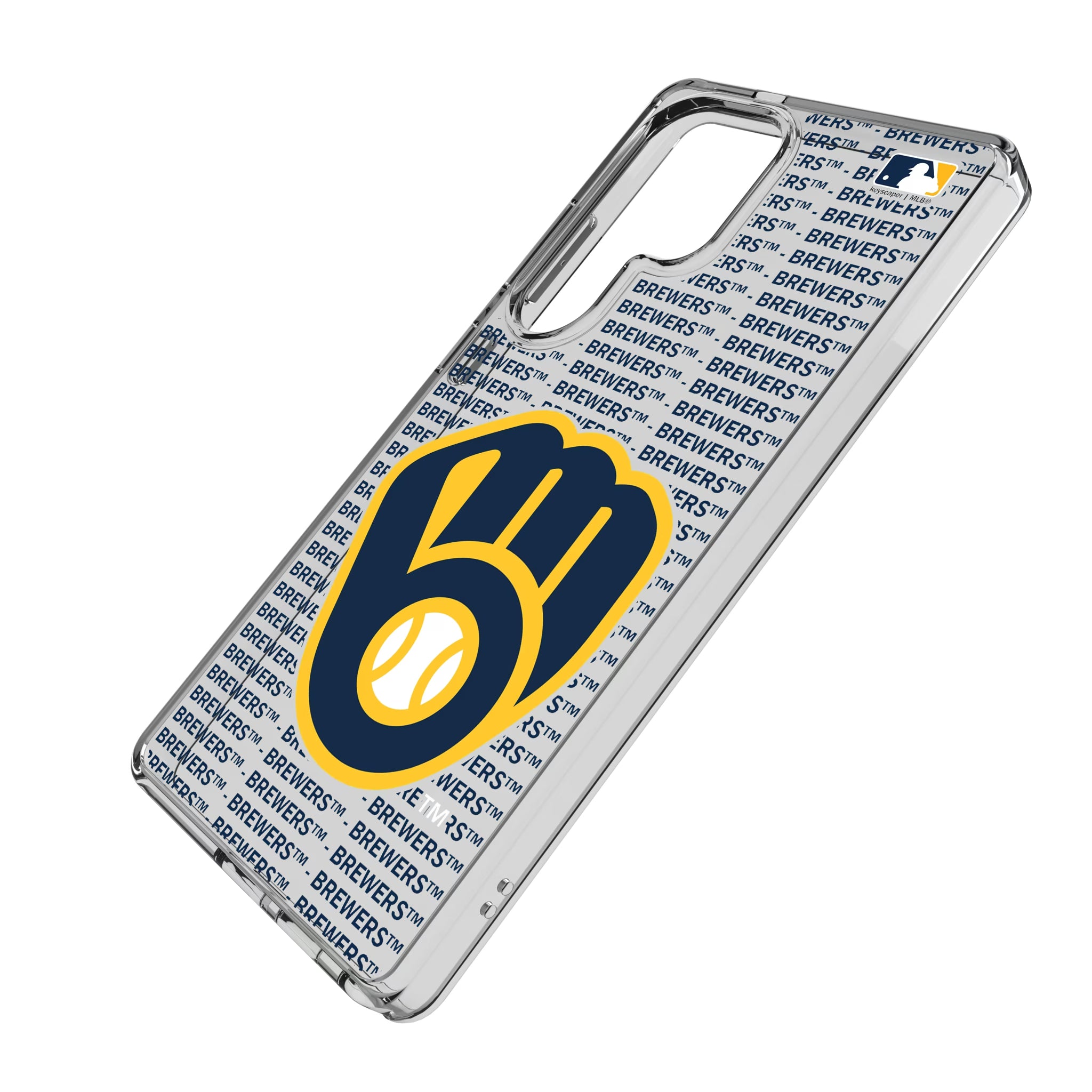Milwaukee Brewers Text Backdrop Galaxy Clear Phone Case for Samsung Galaxy - Isometric View