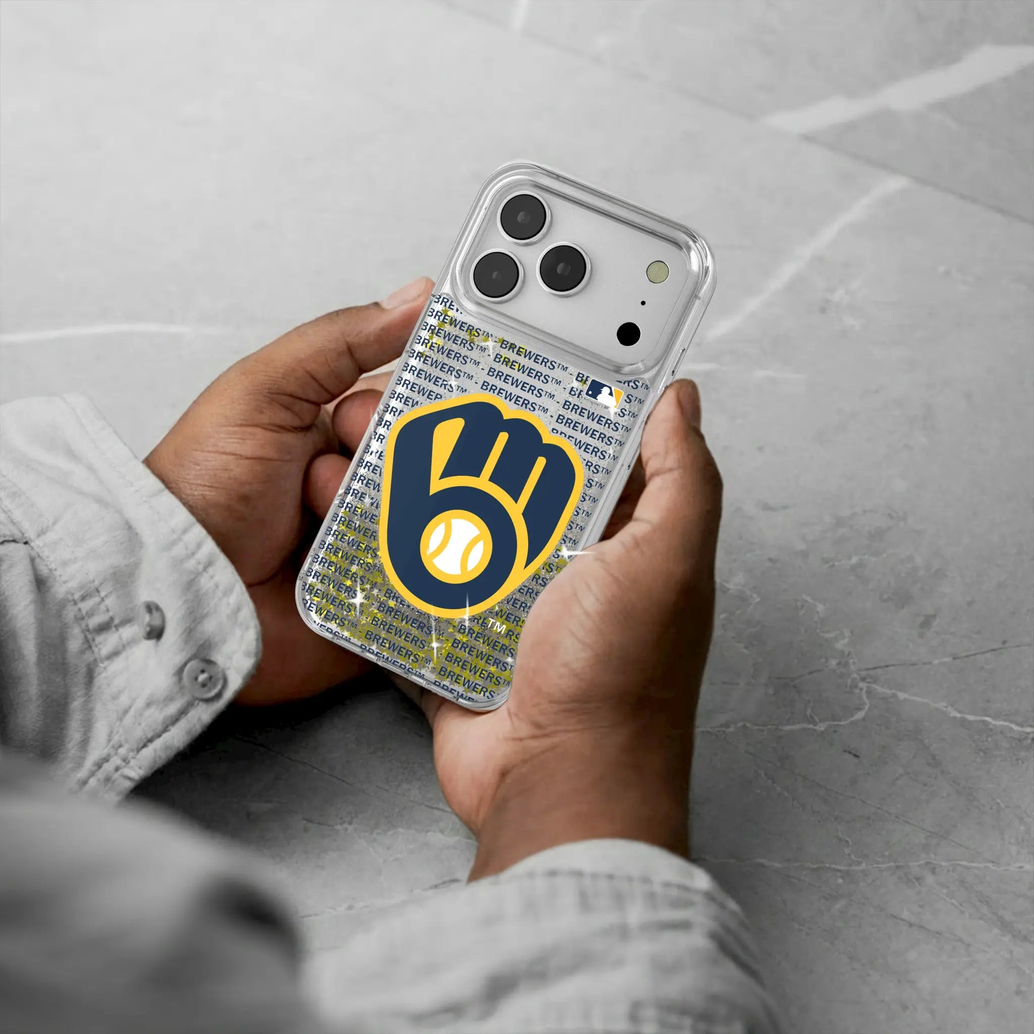 Milwaukee Brewers Text Backdrop iPhone Glitter Phone Case for Apple iPhone - Lifestyle
