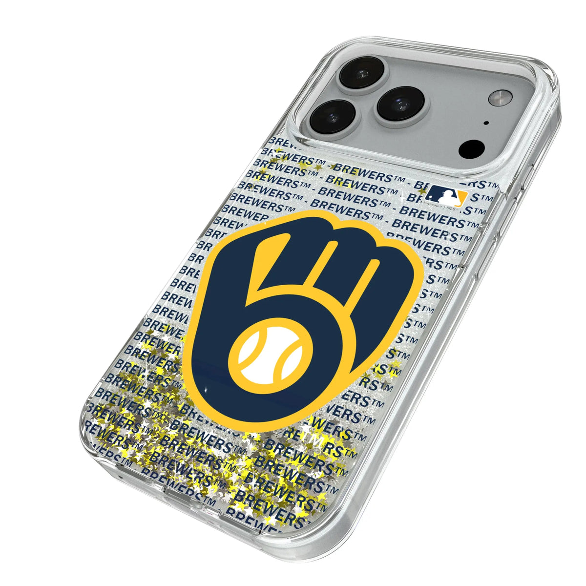 Milwaukee Brewers Text Backdrop iPhone Glitter Phone Case for Apple iPhone - Isometric View#Device_iPhone 18 Pro