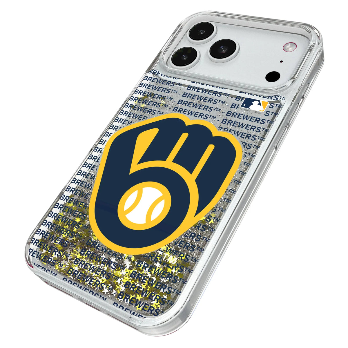 Milwaukee Brewers Text Backdrop iPhone Glitter Phone Case for Apple iPhone - Isometric View#Device_iPhone 18 Pro Max