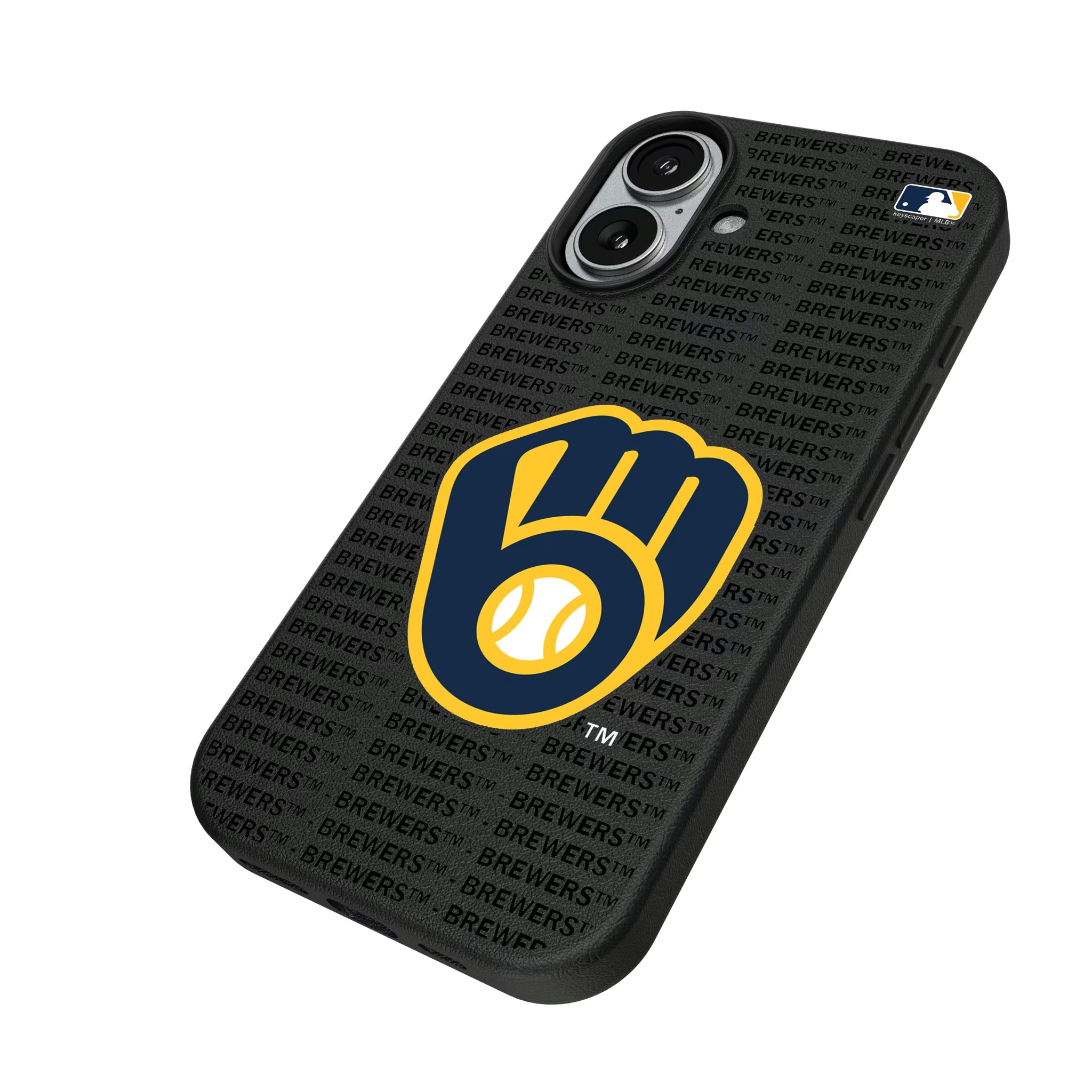 Milwaukee Brewers Text Backdrop iPhone MagSafe Compatible Phone Case for Apple iPhone - Isometric View#Device_iPhone 17
