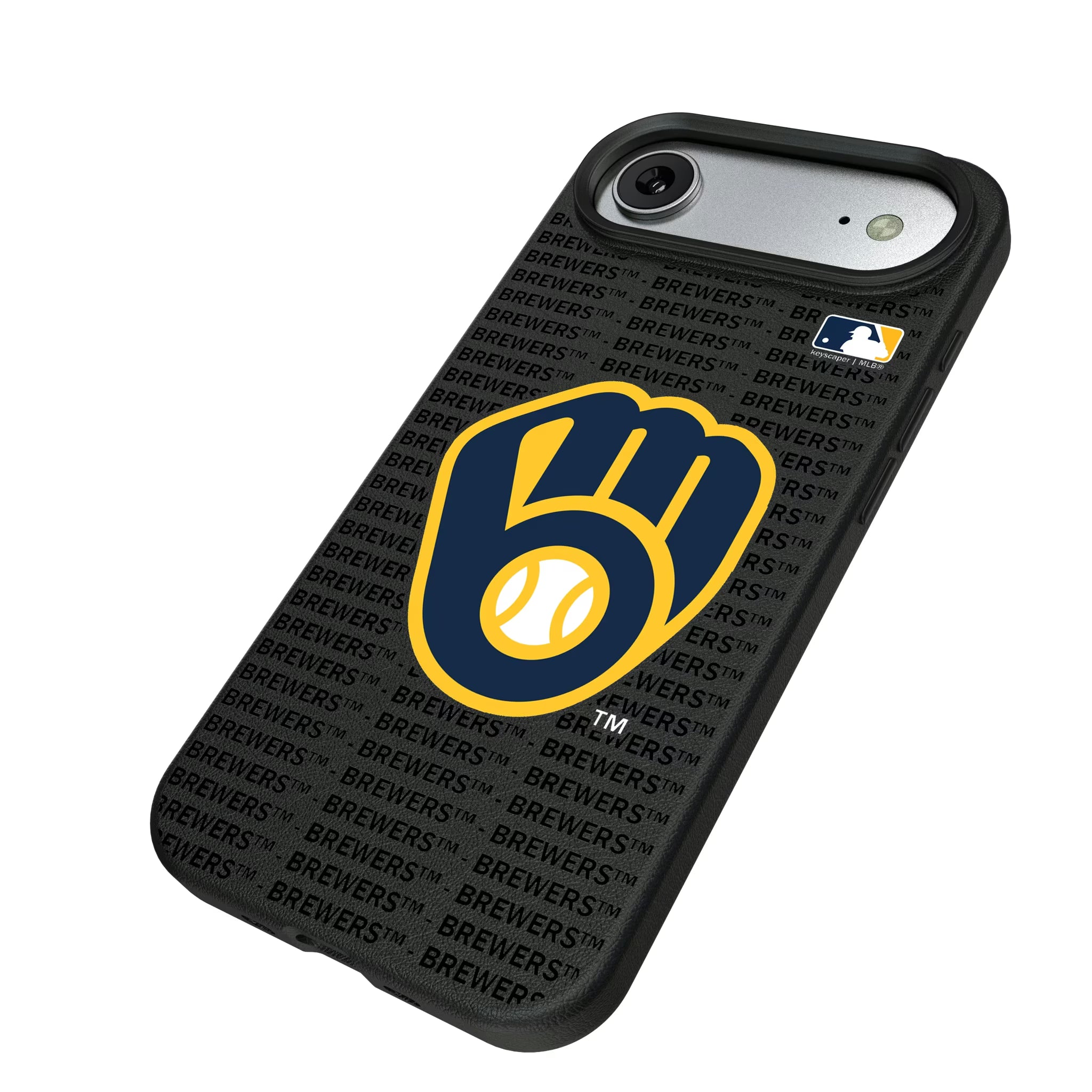 Milwaukee Brewers Text Backdrop iPhone MagSafe Compatible Phone Case for Apple iPhone - Isometric View#Device_iPhone Air