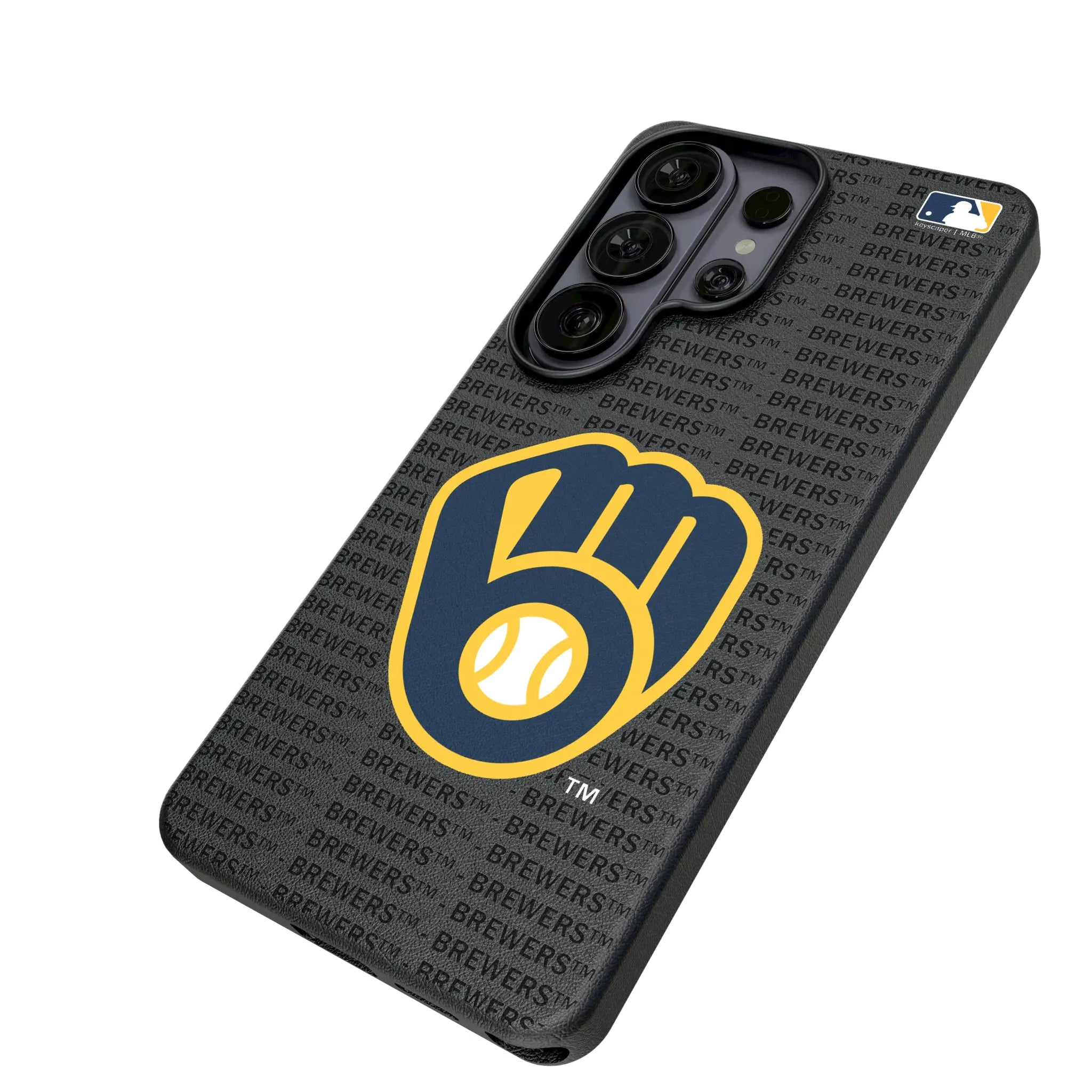 Milwaukee Brewers Text Backdrop Galaxy MagSafe Compatible Phone Case for Samsung Galaxy - Isometric View#Device_Galaxy S26 Ultra