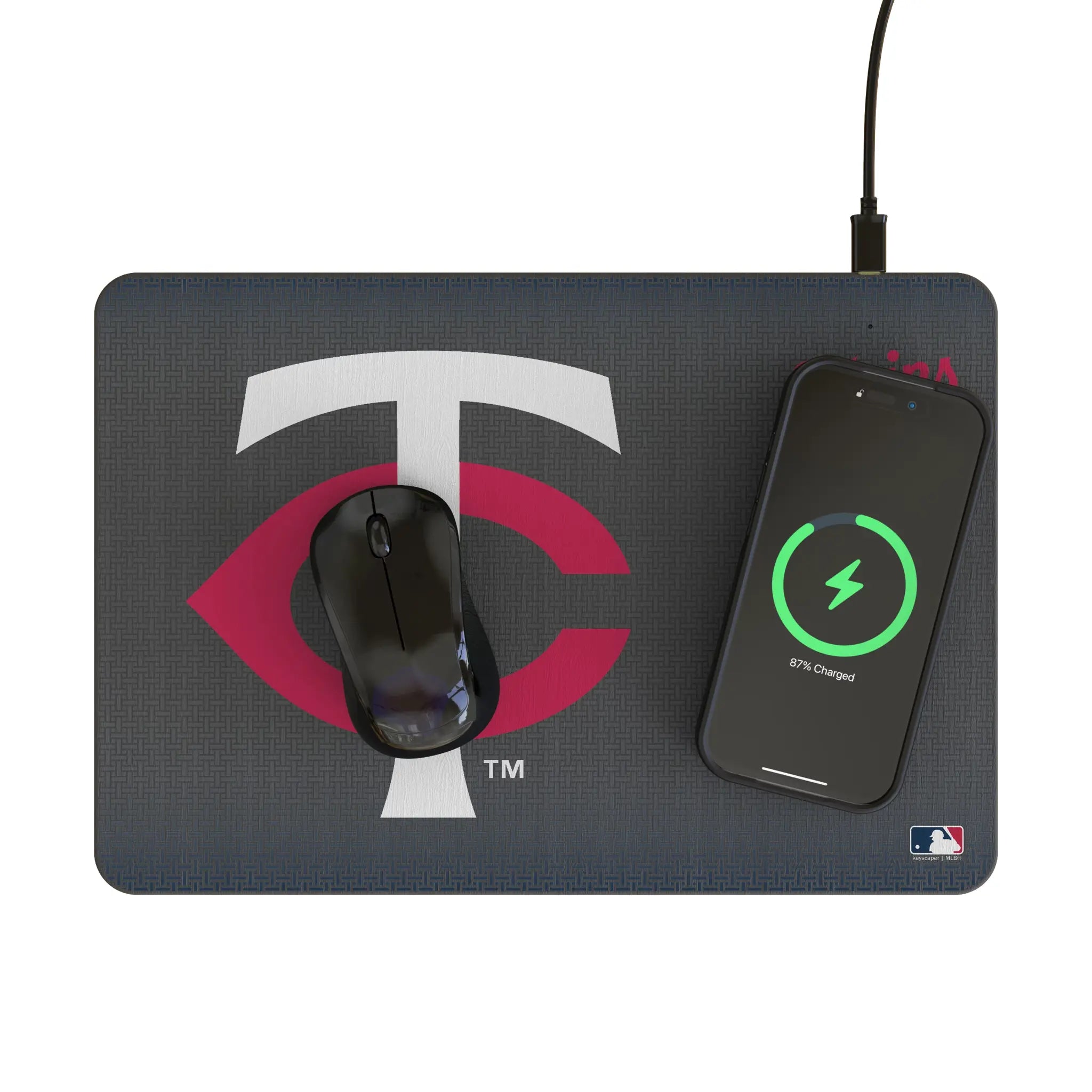 Minnesota Twins Linen 15-Watt Wireless Charger and Mouse Pad - Lifestyle