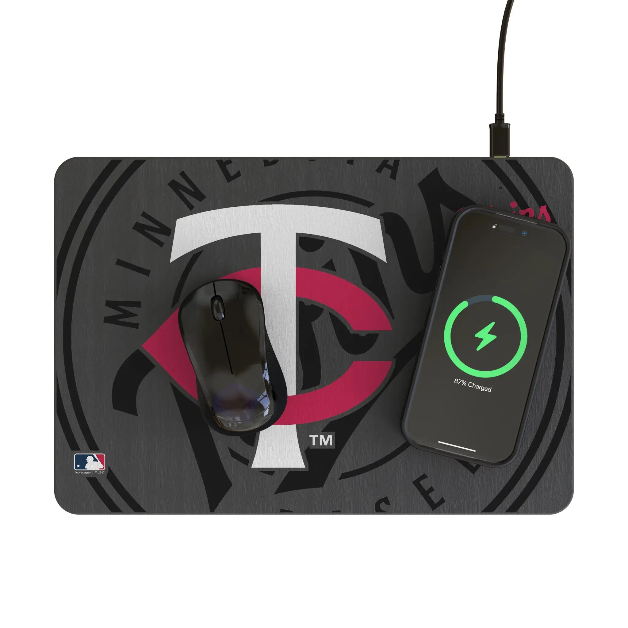Minnesota Twins Monocolor Tilt 15-Watt Wireless Charger and Mouse Pad - Lifestyle