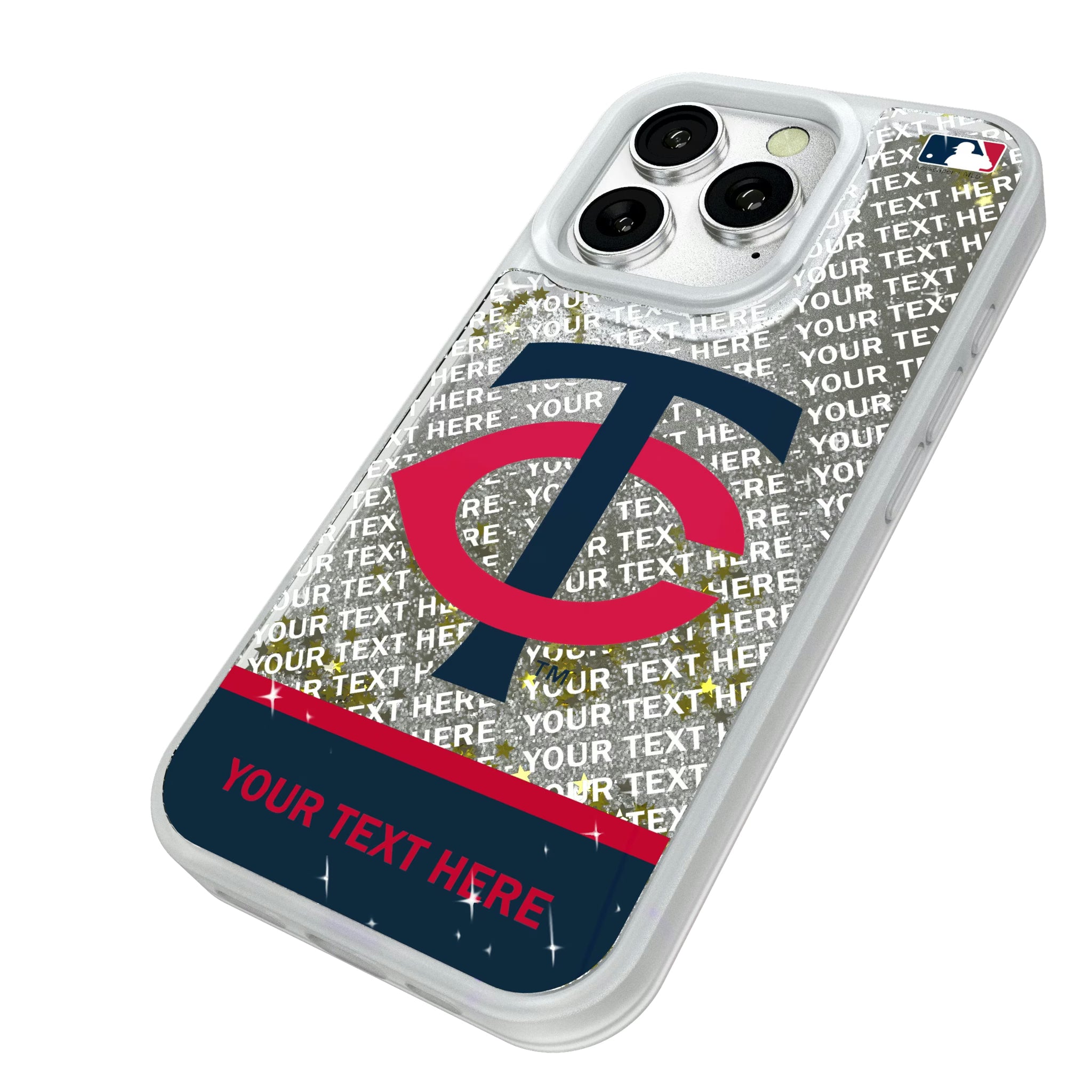 Minnesota Twins Personalized EndZone Plus iPhone Glitter Phone Case for Apple iPhone - Isometric View#Device_iPhone 16 Pro