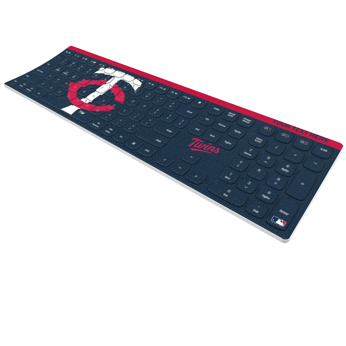 Minnesota Twins Personalized Endzone Solid KKB605 Curved Wireless Keyboard - Isometric View