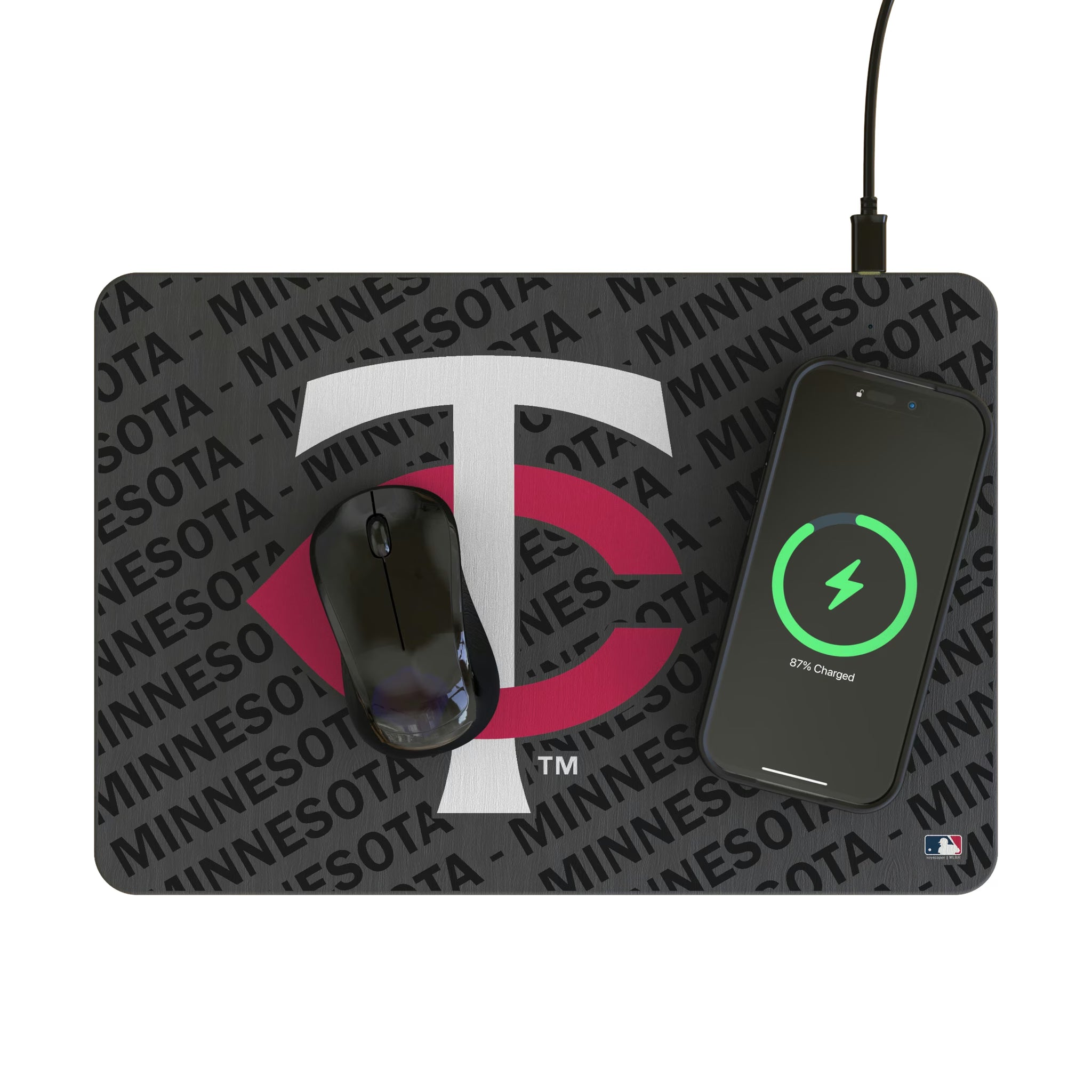 Minnesota Twins Personalized Tilt 15-Watt Wireless Charger and Mouse Pad - Lifestyle