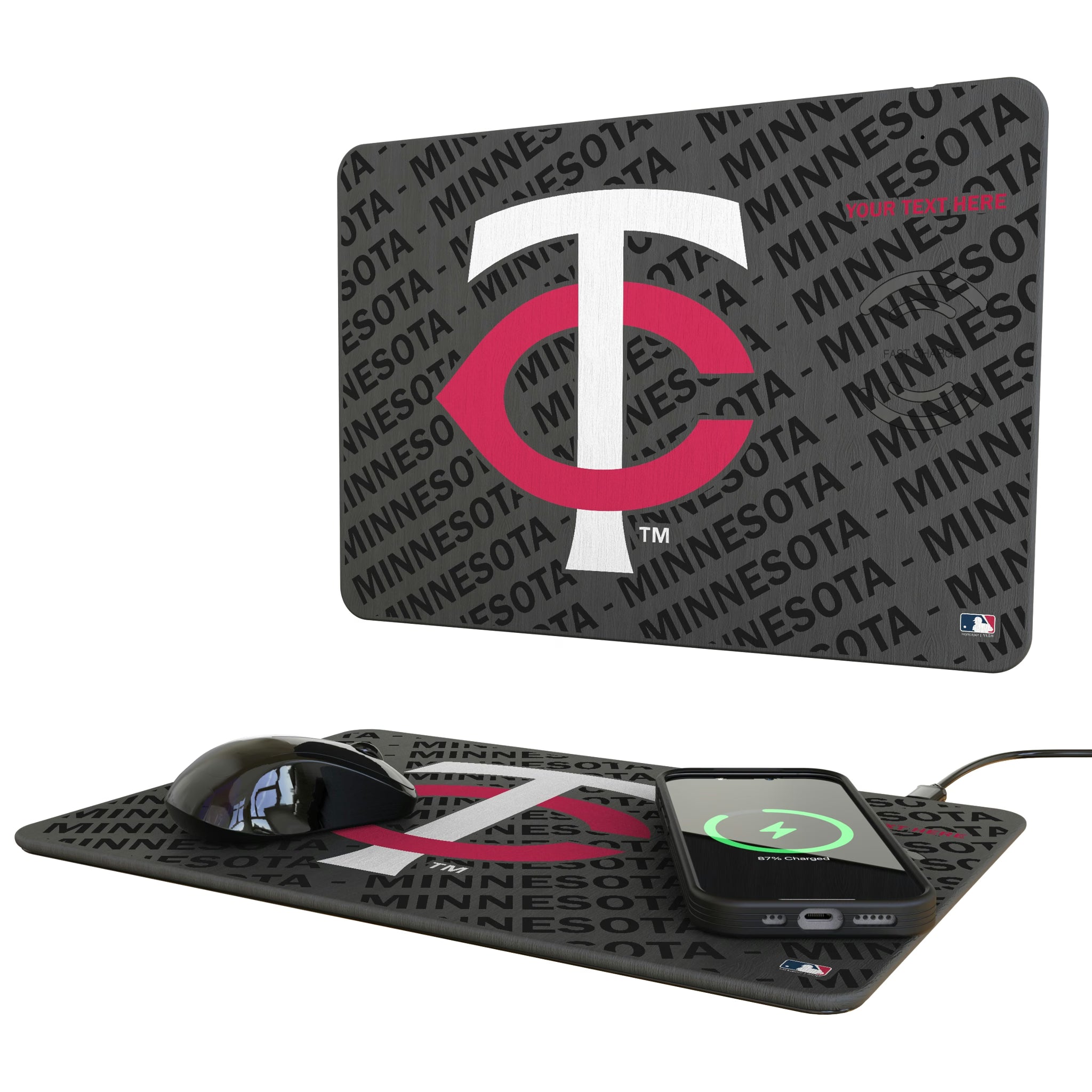 Minnesota Twins Personalized Tilt 15-Watt Wireless Charger and Mouse Pad