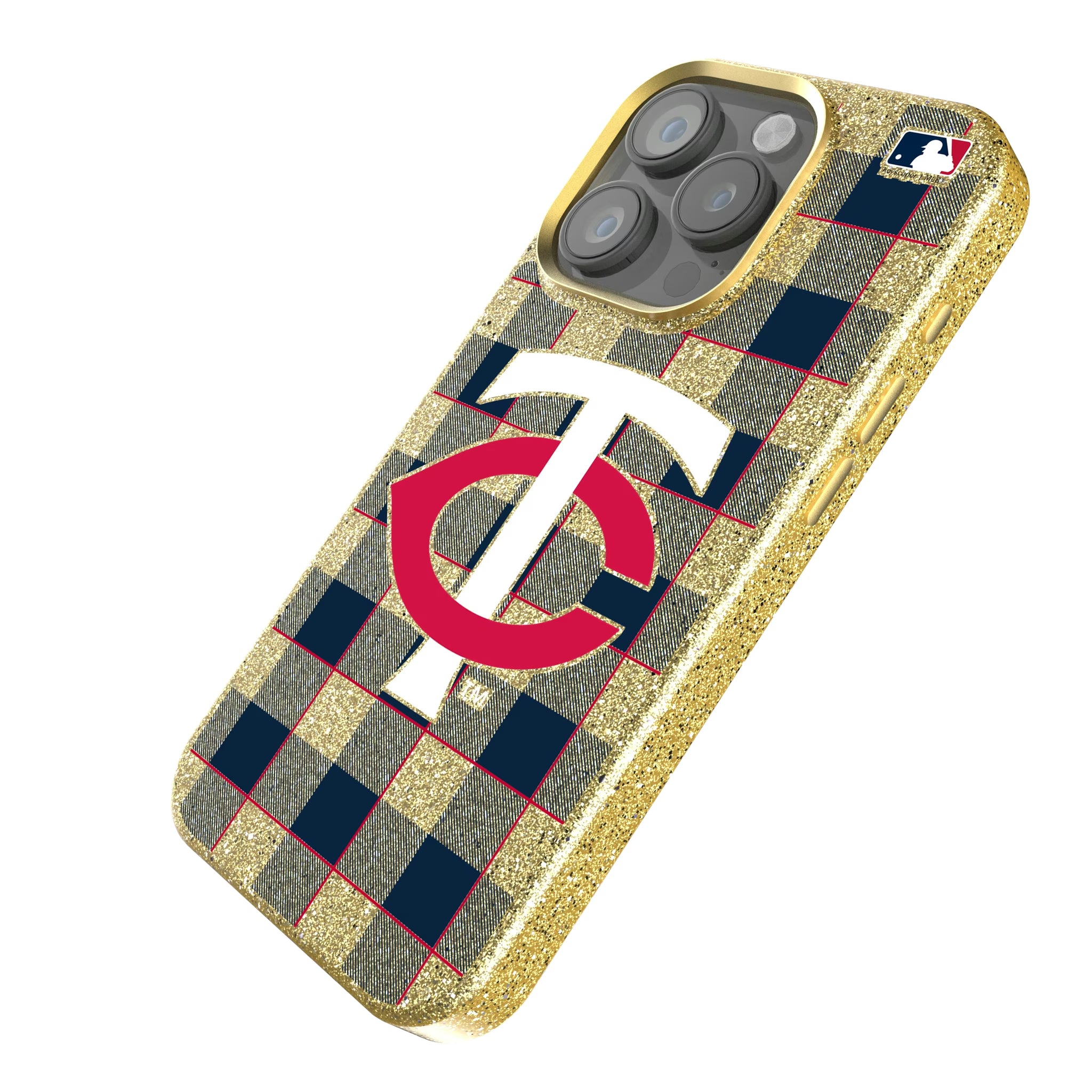 Minnesota Twins Plaid iPhone Bling Phone Case for Apple iPhone - Isometric View