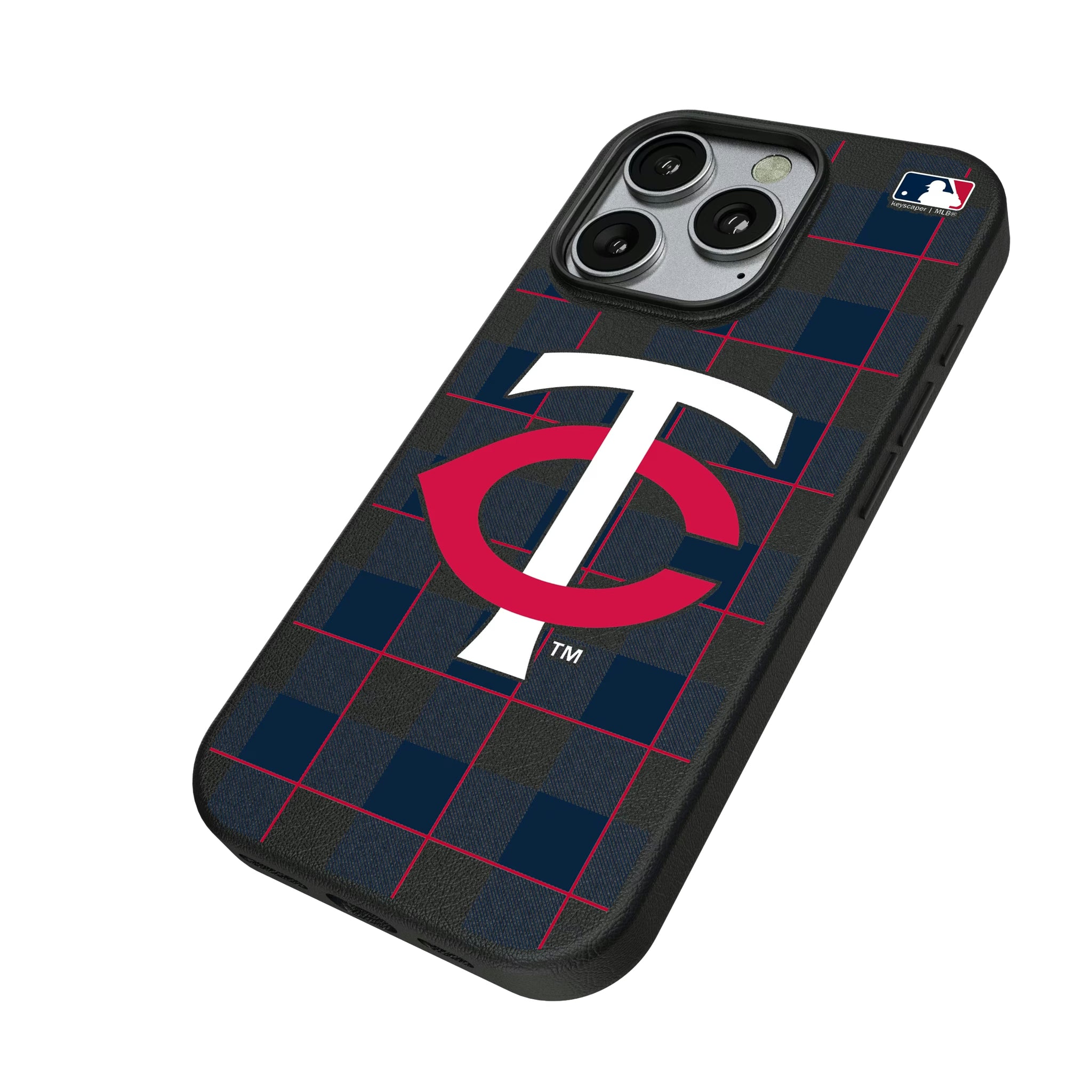 Minnesota Twins Plaid iPhone MagSafe Compatible Phone Case for Apple iPhone - Isometric View