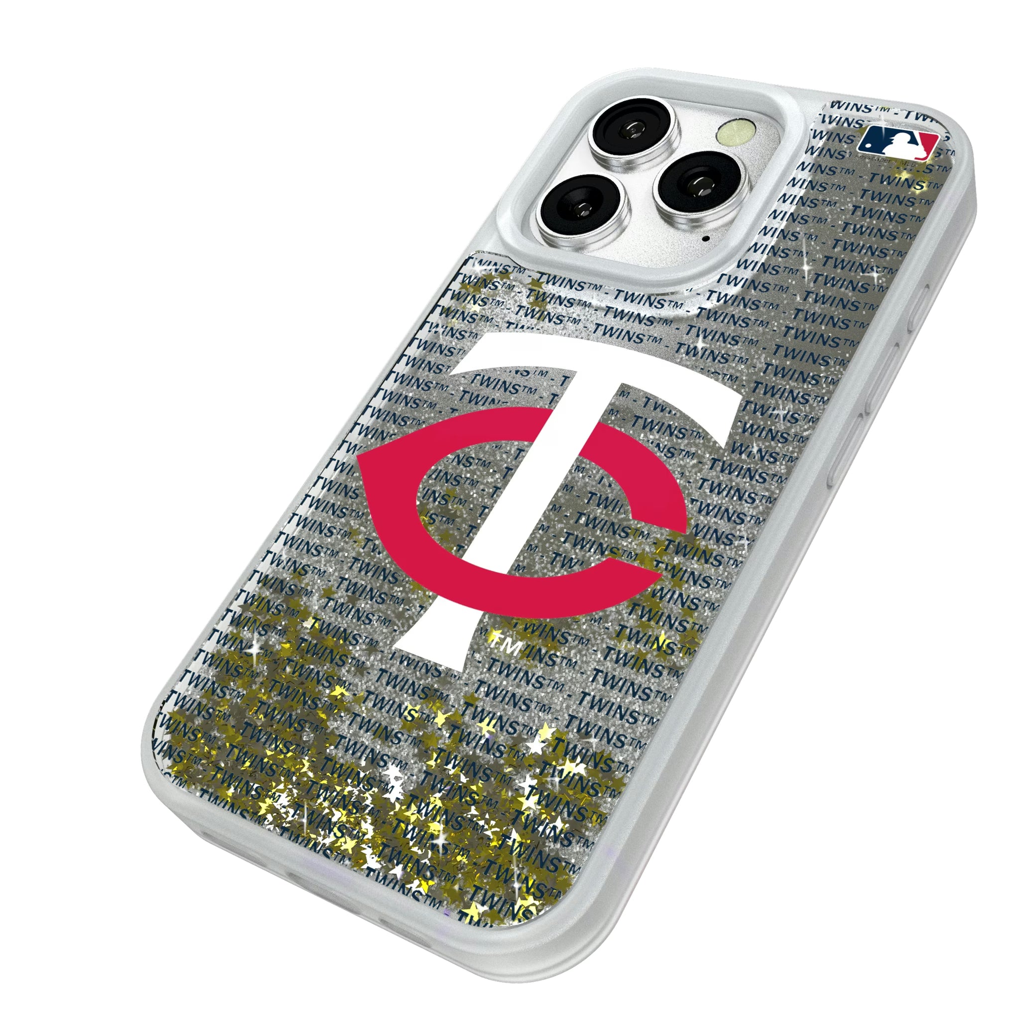 Minnesota Twins Text Backdrop iPhone Glitter Phone Case for Apple iPhone - Isometric View#Device_iPhone 16 Pro