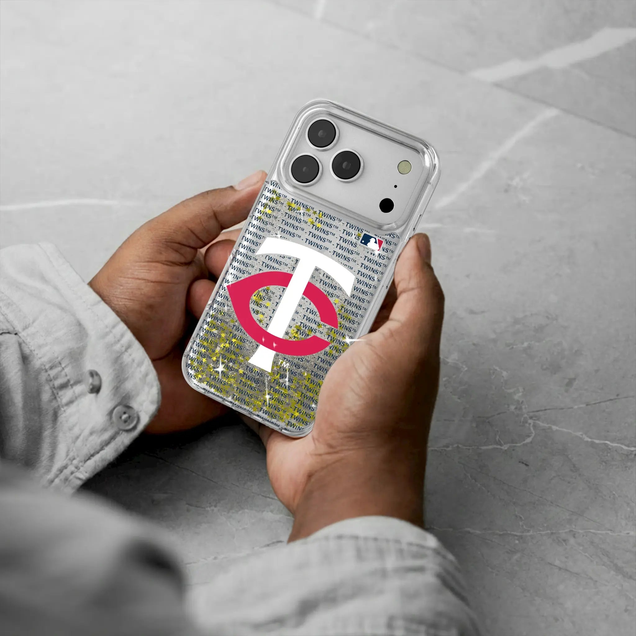 Minnesota Twins Text Backdrop iPhone Glitter Phone Case for Apple iPhone - Lifestyle
