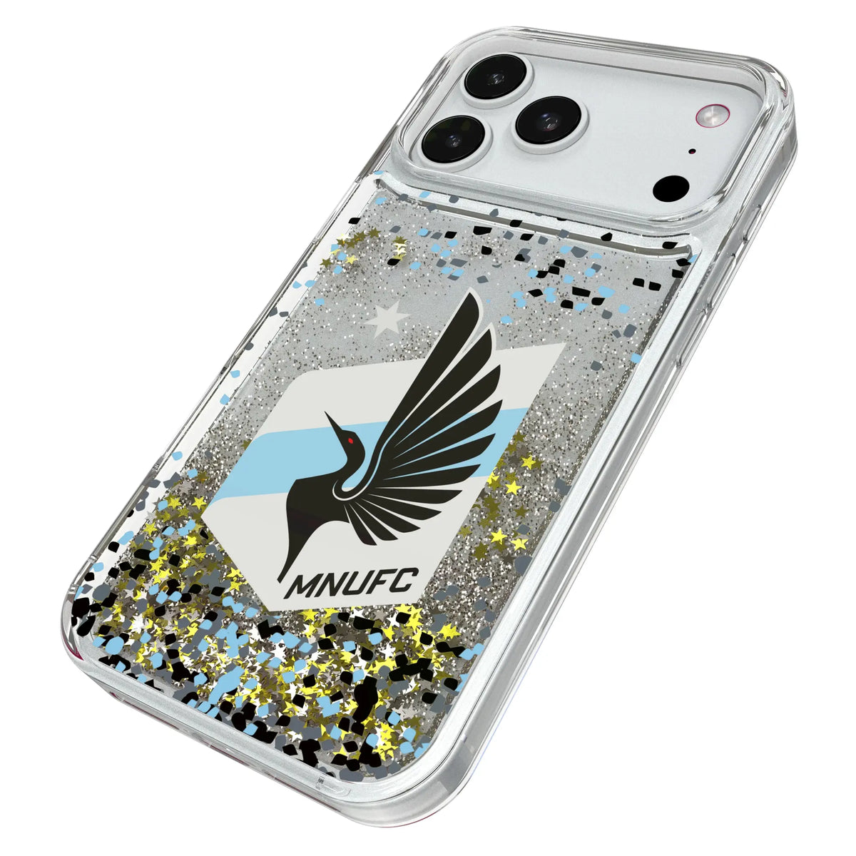 Minnesota United FC Confetti iPhone Glitter Phone Case for Apple iPhone - Isometric View#Device_iPhone 18 Pro Max