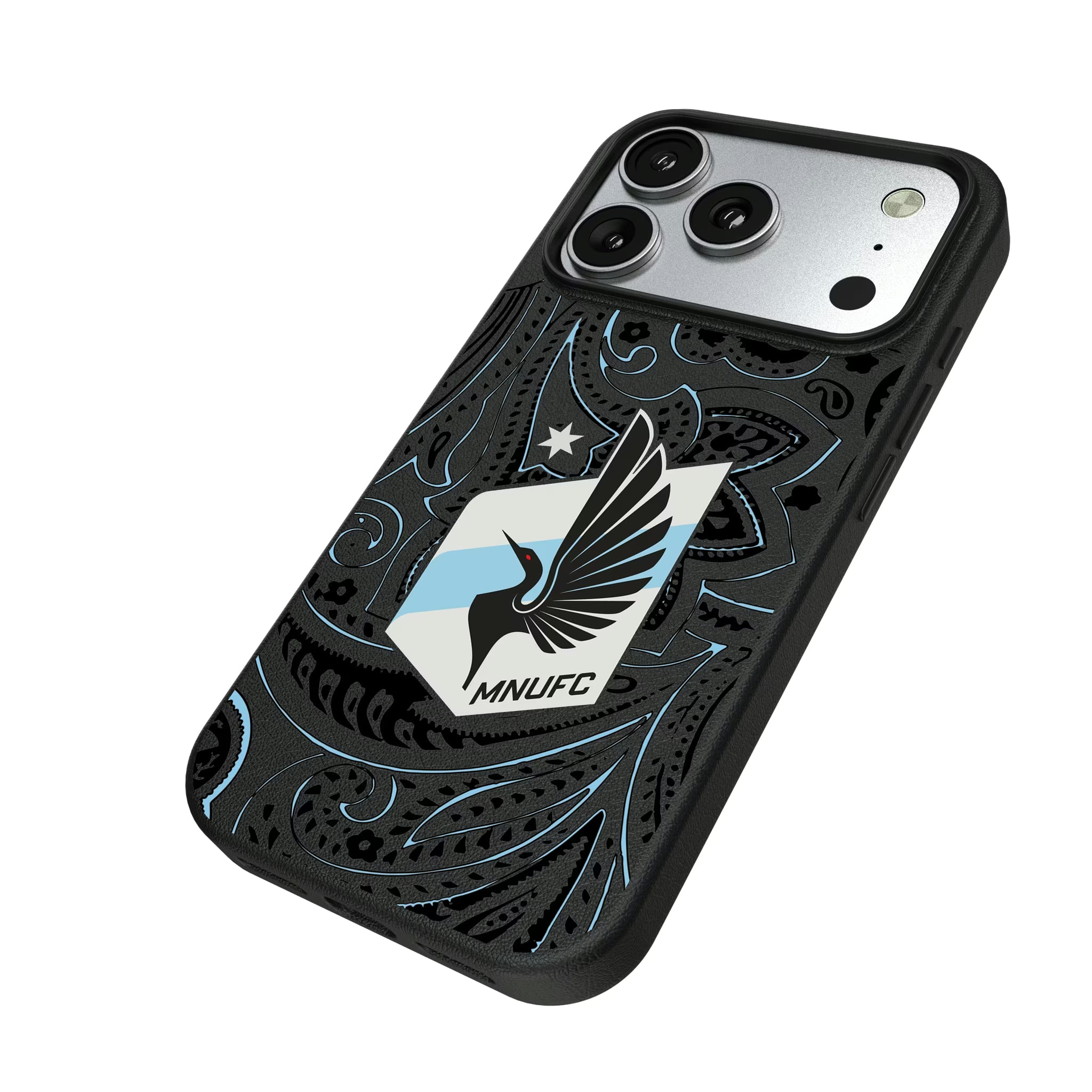 Minnesota United FC Paisley iPhone MagSafe Compatible Phone Case for Apple iPhone - Isometric View#Device_iPhone 17 Pro