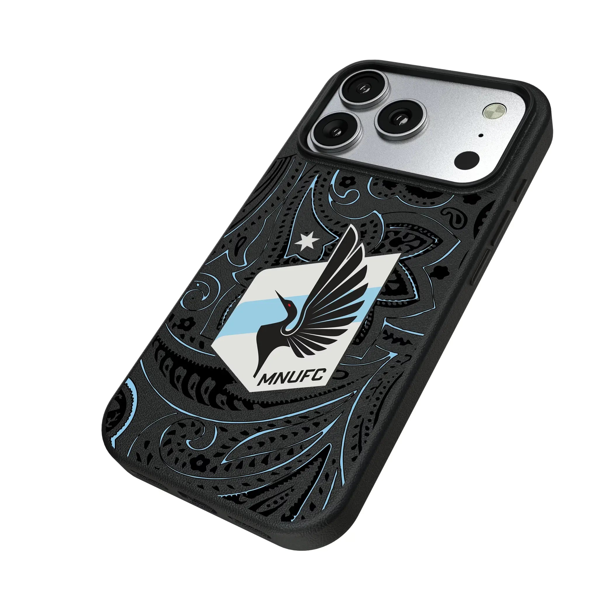 Minnesota United FC Paisley iPhone MagSafe Compatible Phone Case for Apple iPhone - Isometric View#Device_iPhone 17 Pro