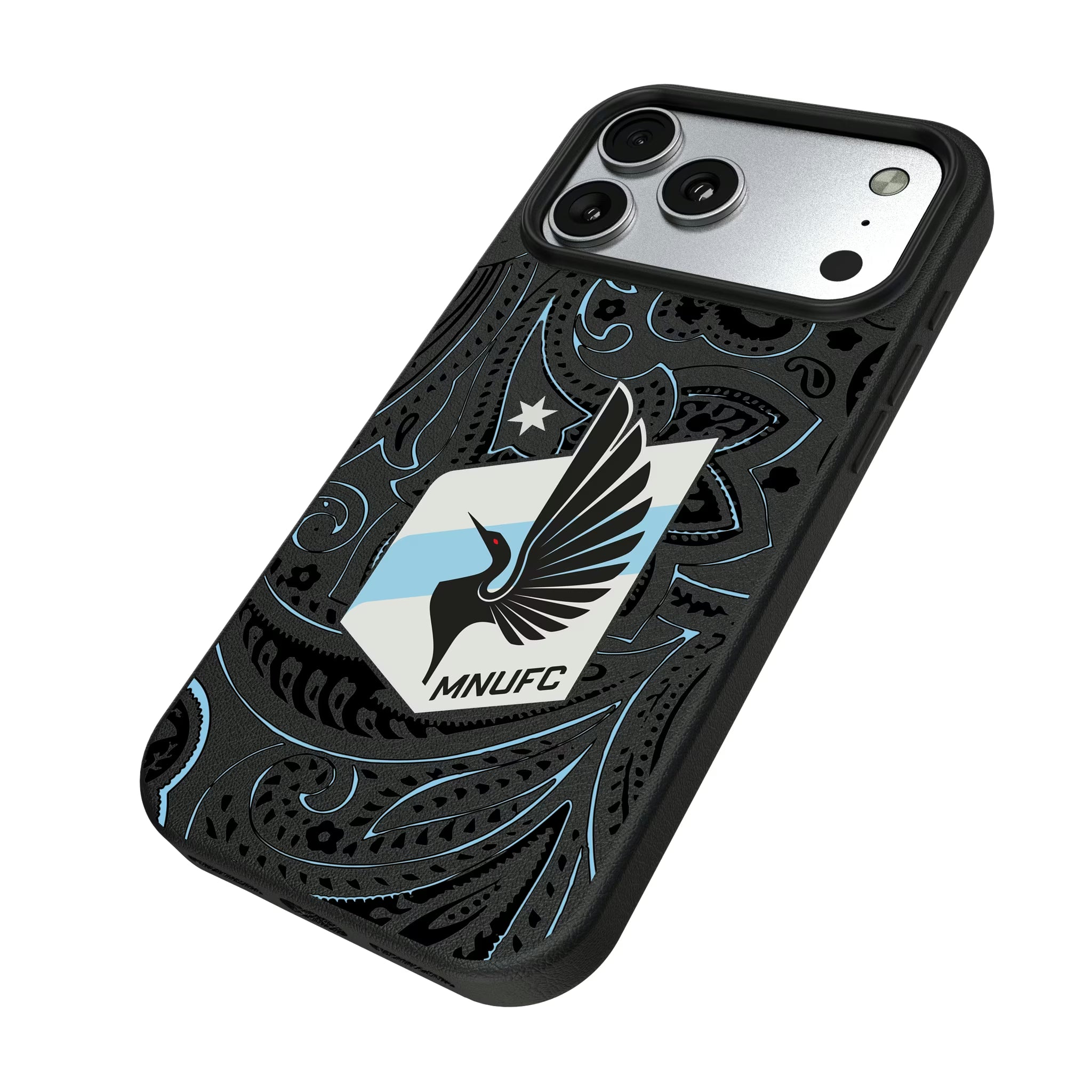 Minnesota United FC Paisley iPhone MagSafe Compatible Phone Case for Apple iPhone - Isometric View#Device_iPhone 17 Pro Max
