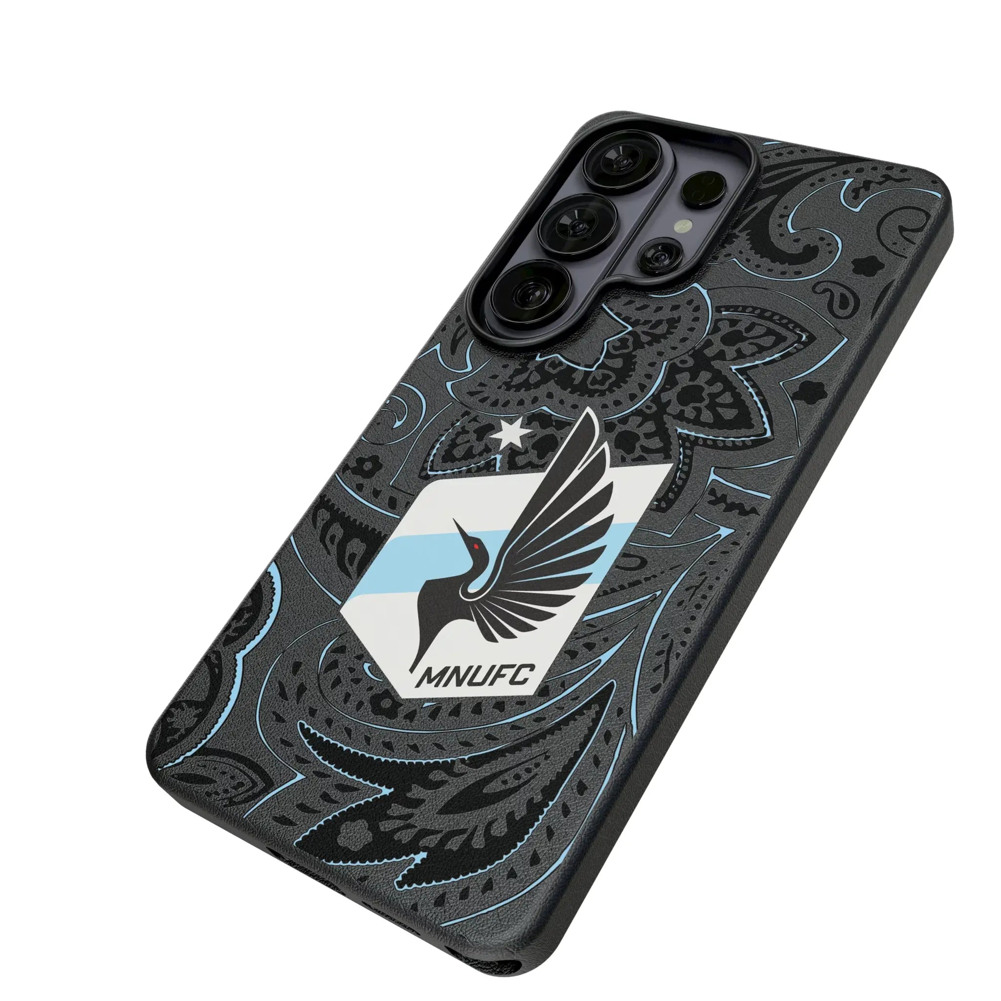 Minnesota United FC Paisley Galaxy MagSafe Compatible Phone Case for Samsung Galaxy - Isometric View#Device_Galaxy S26 Ultra