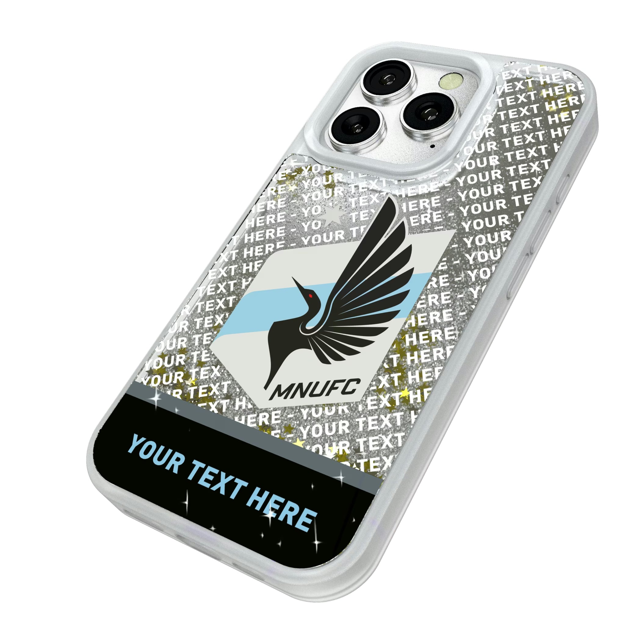 Minnesota United FC Personalized EndZone Plus iPhone Glitter Phone Case for Apple iPhone - Isometric View#Device_iPhone 16 Pro
