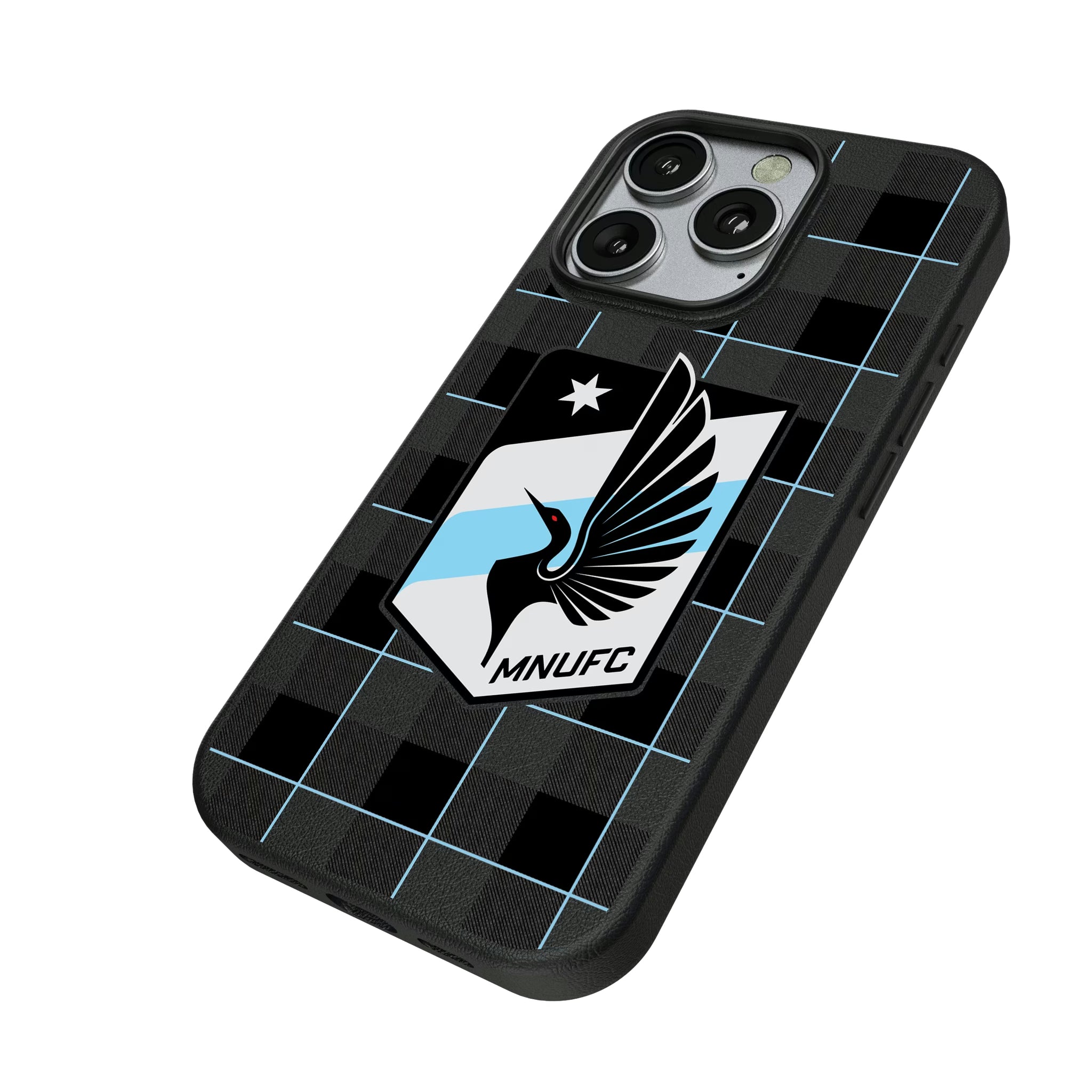 Minnesota United FC Plaid iPhone MagSafe Compatible Phone Case for Apple iPhone - Isometric View