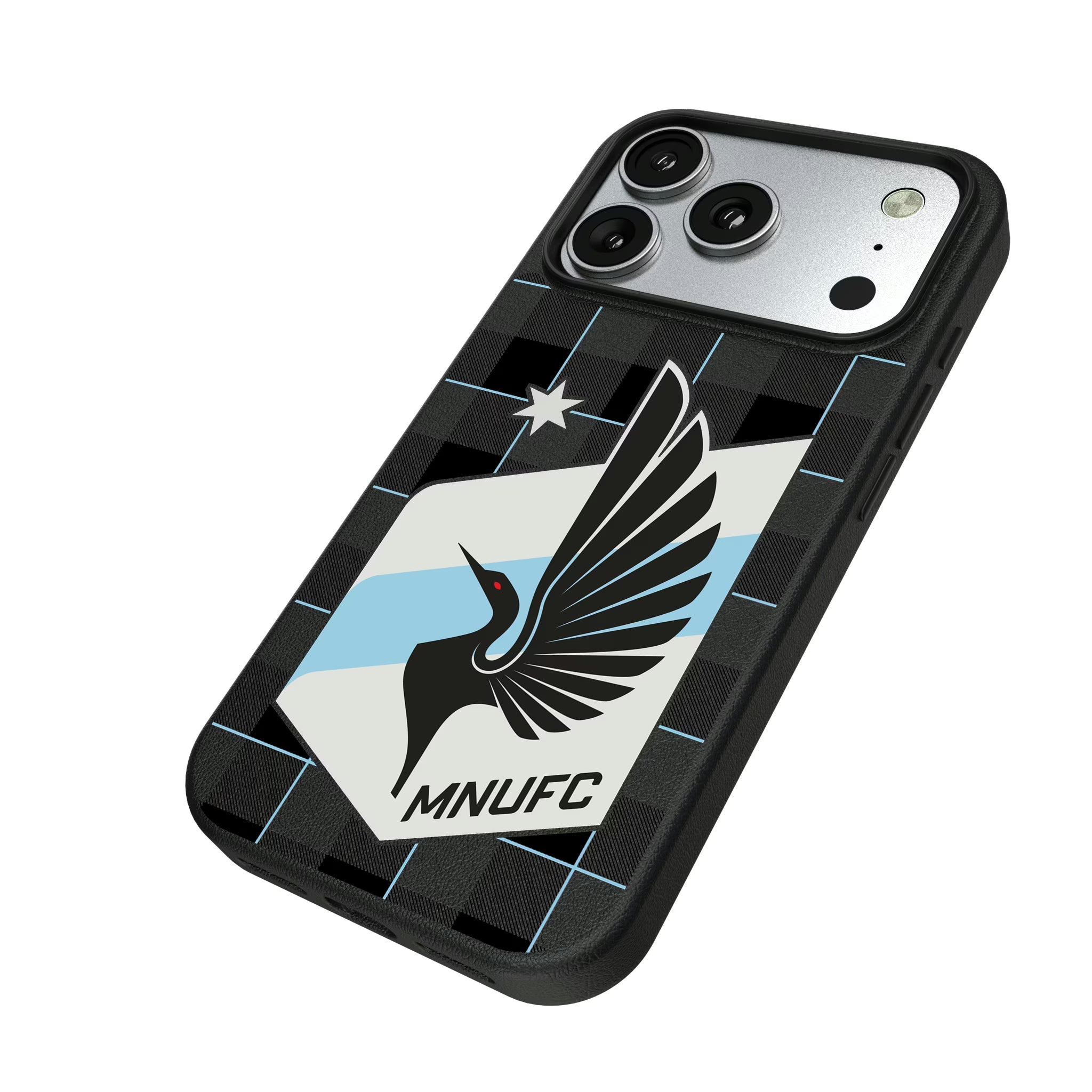 Minnesota United FC Plaid iPhone MagSafe Compatible Phone Case for Apple iPhone - Isometric View#Device_iPhone 17 Pro