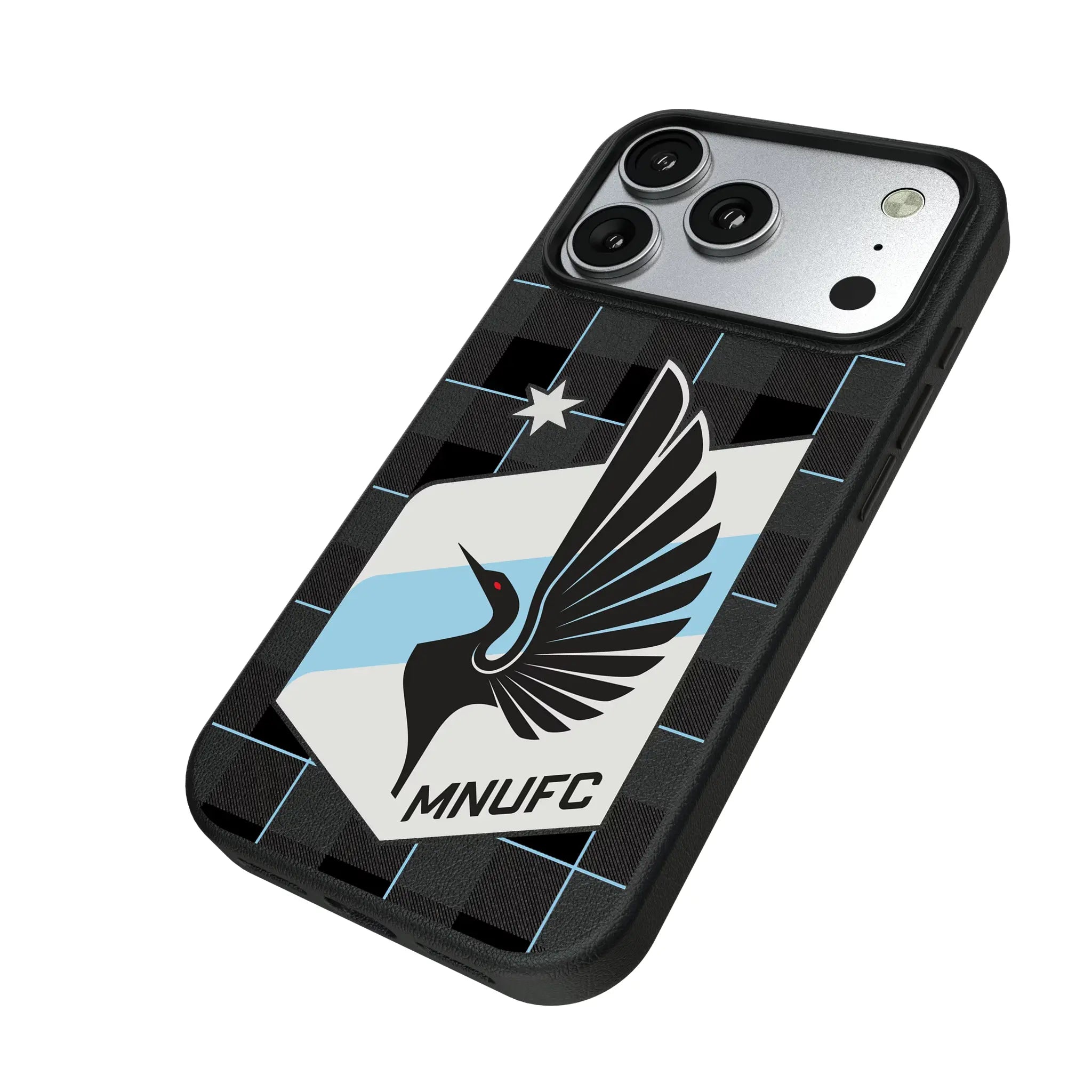 Minnesota United FC Plaid iPhone MagSafe Compatible Phone Case for Apple iPhone - Isometric View#Device_iPhone 17 Pro