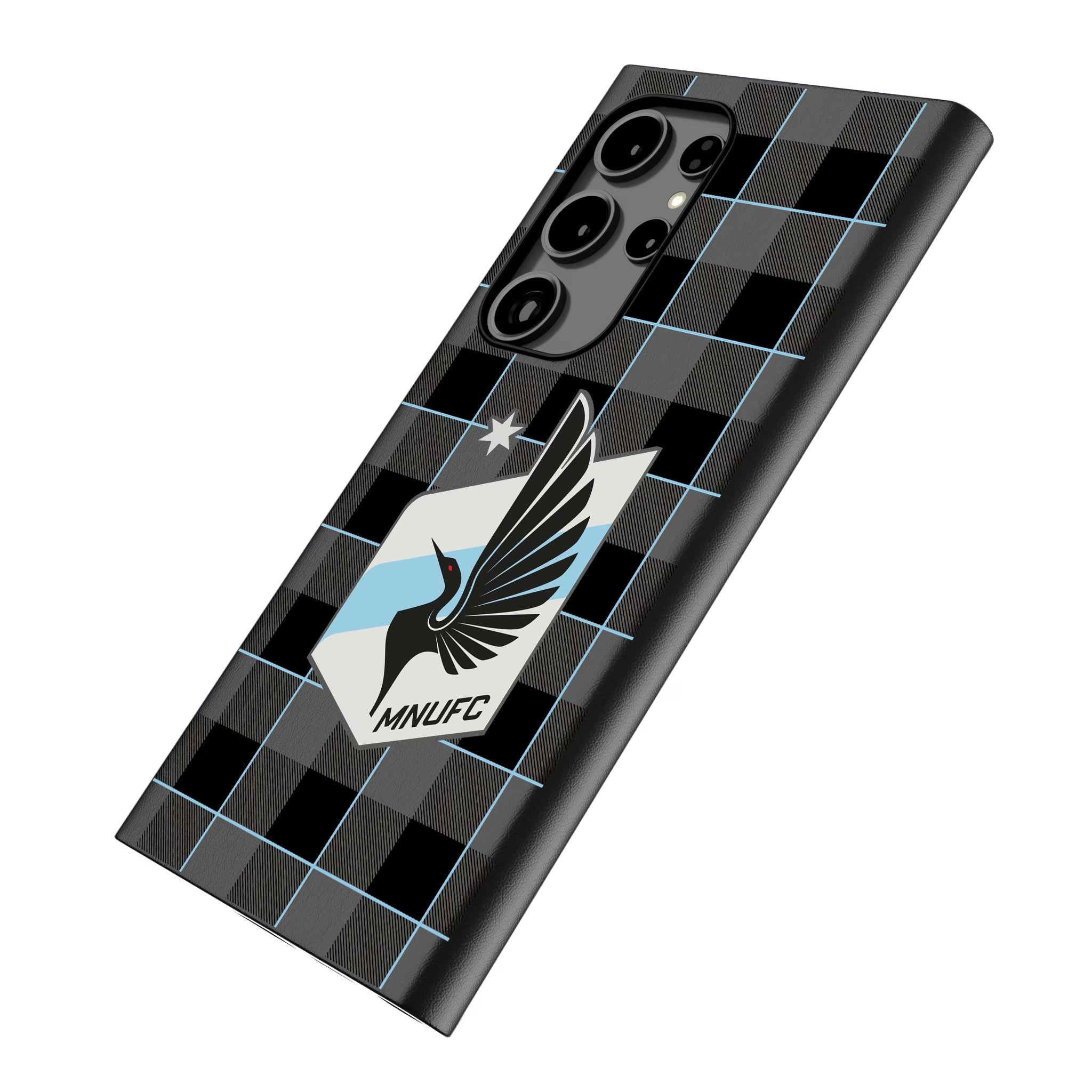 Minnesota United FC Plaid Galaxy MagSafe Compatible Phone Case for Samsung Galaxy - Isometric View